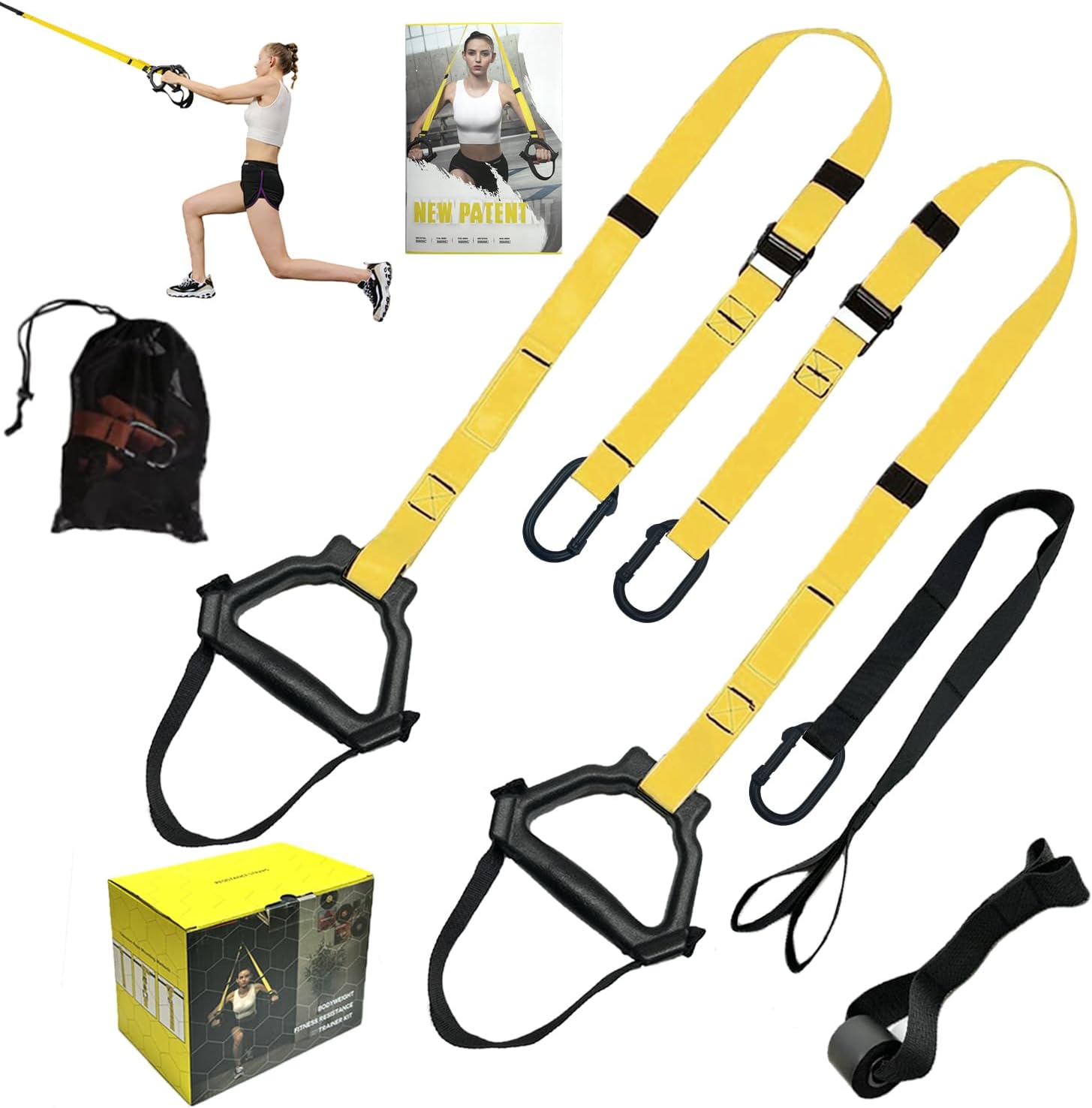 Bodyweight Resistance Training Straps, Complete Home Gym Fitness Trainer kit for Full-Body Workout, Included Door Anchor, Extension Strap, Fitness Guide