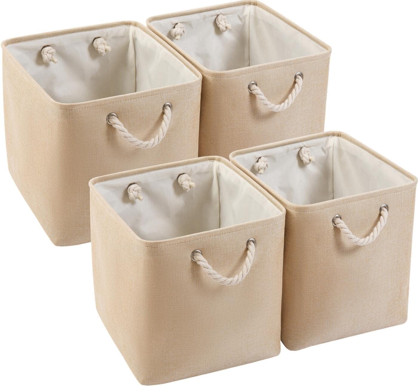 Mangata Fabric Storage Baskets,33 x 38 x 33cm Large Foldable Storage Boxes for Organizing Clothes Shelf Nursery Closet(Beige, Set of 4)
