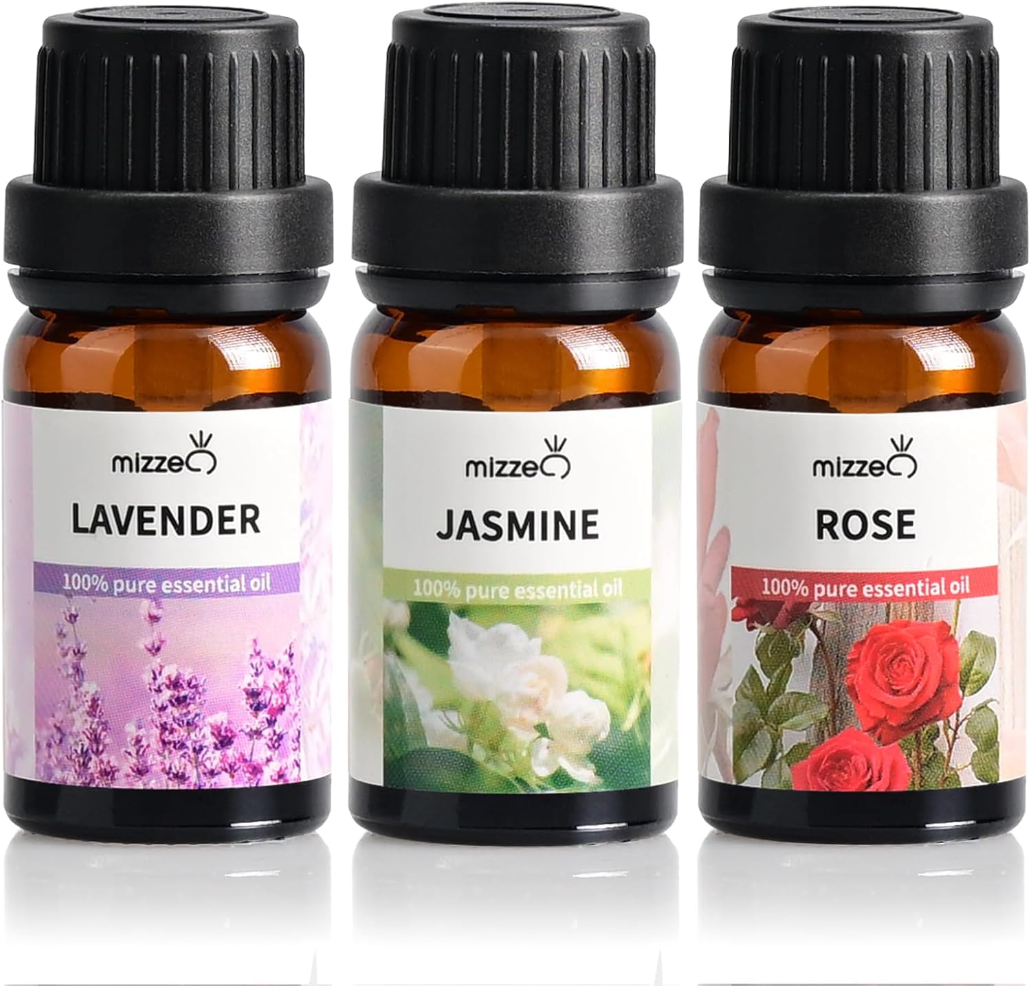MIZZEO Floral Essential Oil Set, Premium Pure & Natural Aromatherapy Essential Oils for Diffuser for Home, 3 * 10 ML Diffuser Oil Gift Set- Lavender,Rose,Jasmine