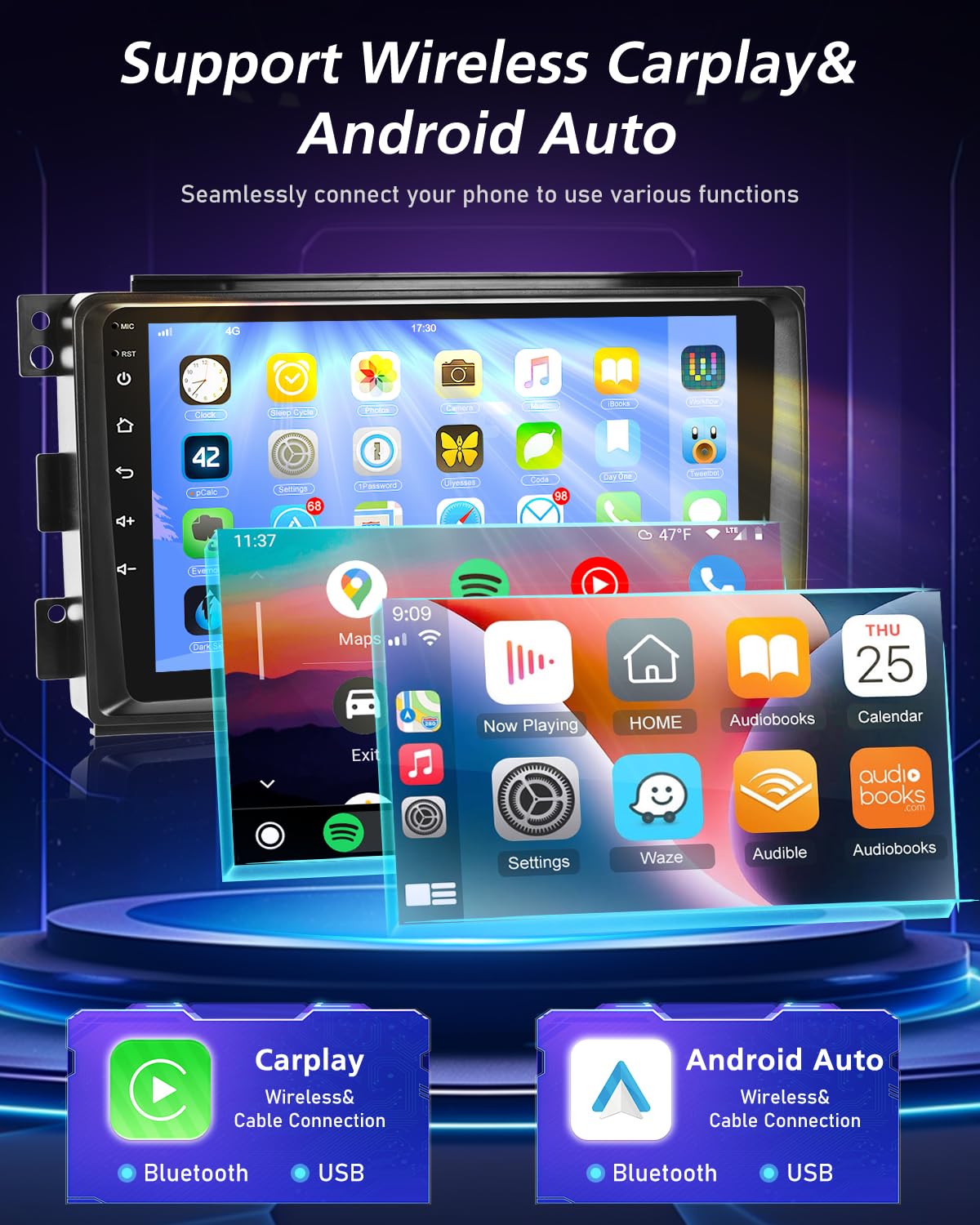 NHOPEEW Qualcomm 8 Core 4+64G Autoradio per Mercedes Benz Smart Fortwo 451 2005-2010 - 9 pollici Radio Supporto Carplay&Android Auto 5G Wifi&GPS DSP 3D Auto Mondel Display Ventola di raffreddamento