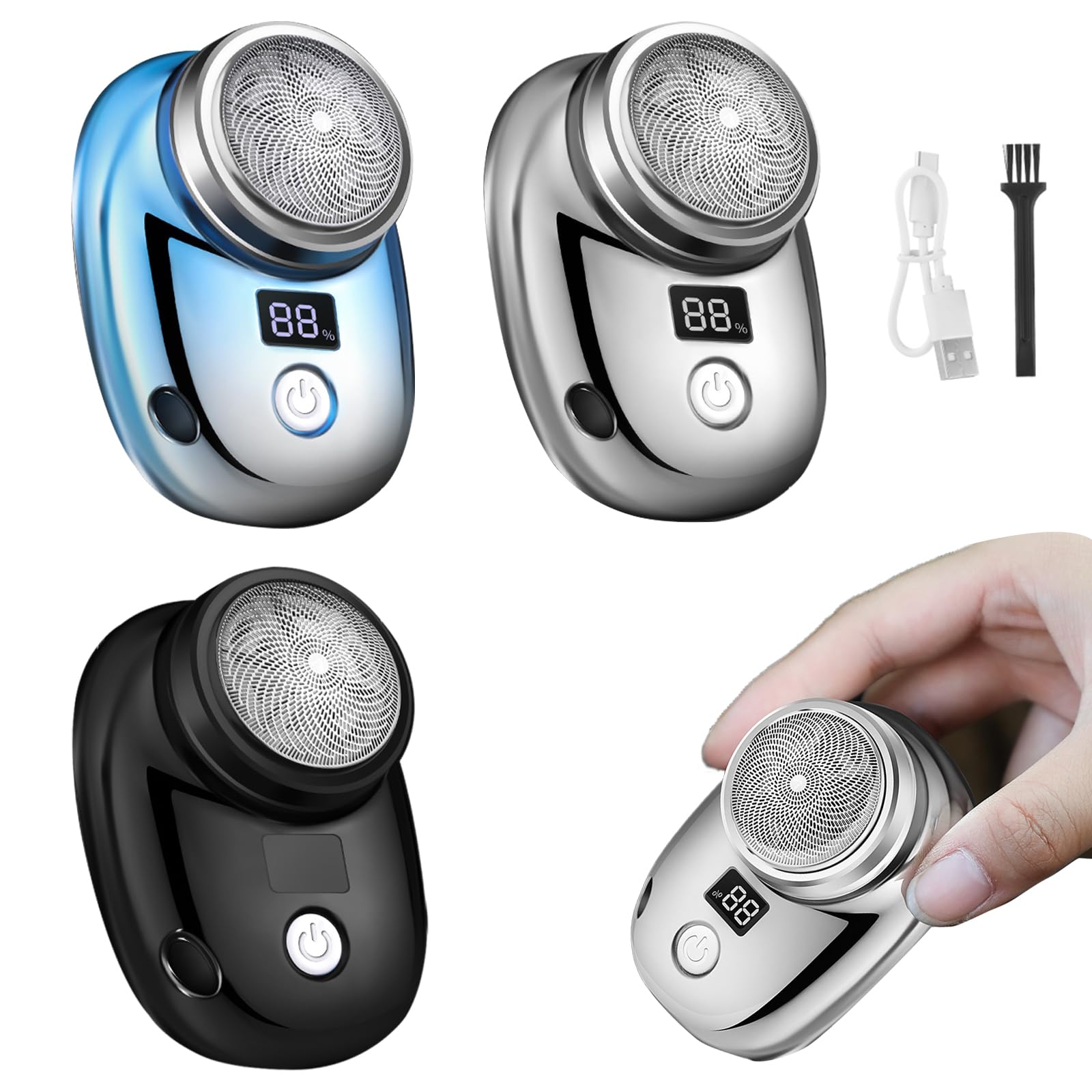 DINVES Mini Shaver Portable Electric Shaver, LED Display Shaver Powerful Storm Shaver for Men, Mini Electric Razor Type-C Fast Charging, Pocket Size USB Shaver for Travel (Random Colors)