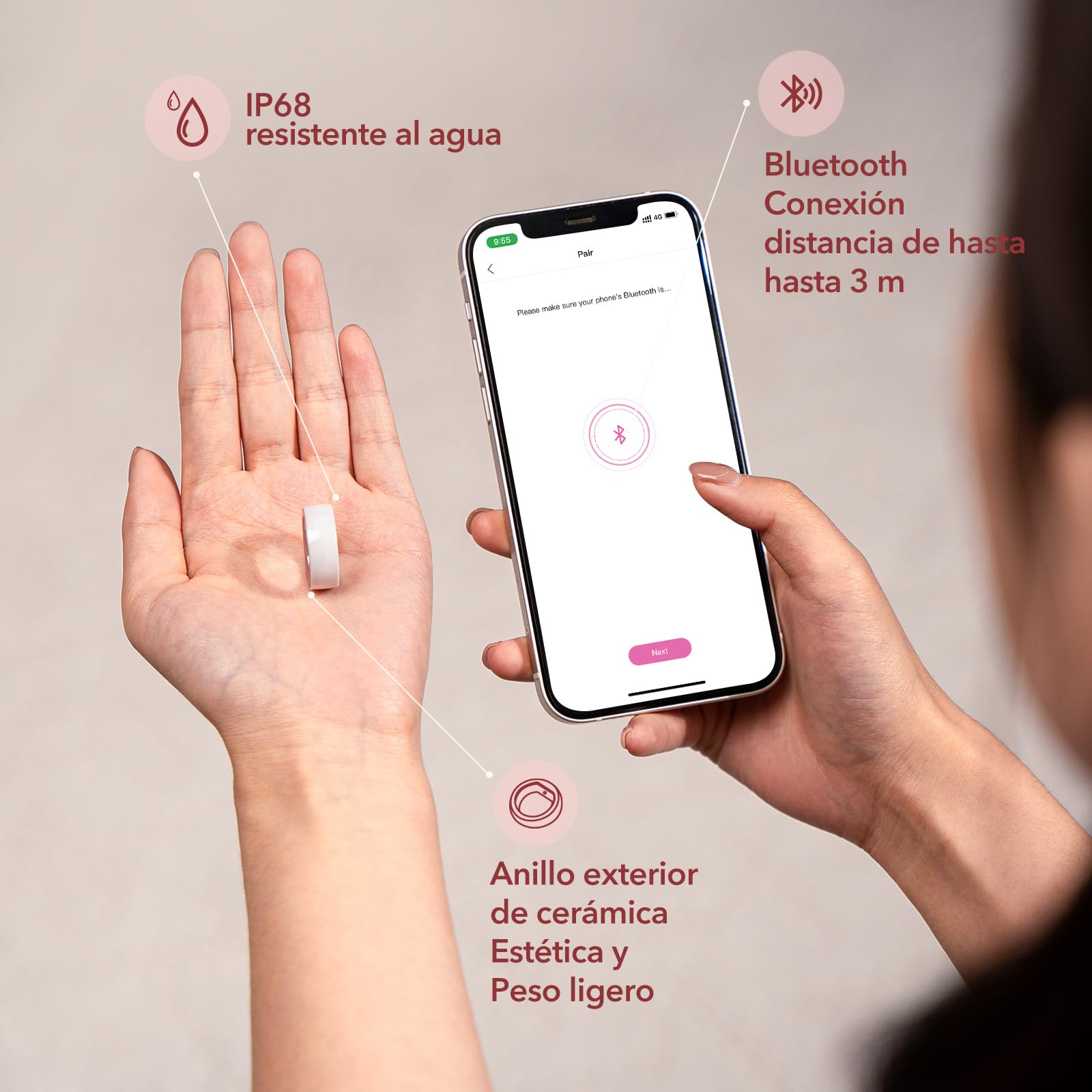 Femometer Anillo Inteligente para Seguimiento de Fertilidad y Ovulación, Sensor de Temperatura con Sincronización Automática (Talla 8)