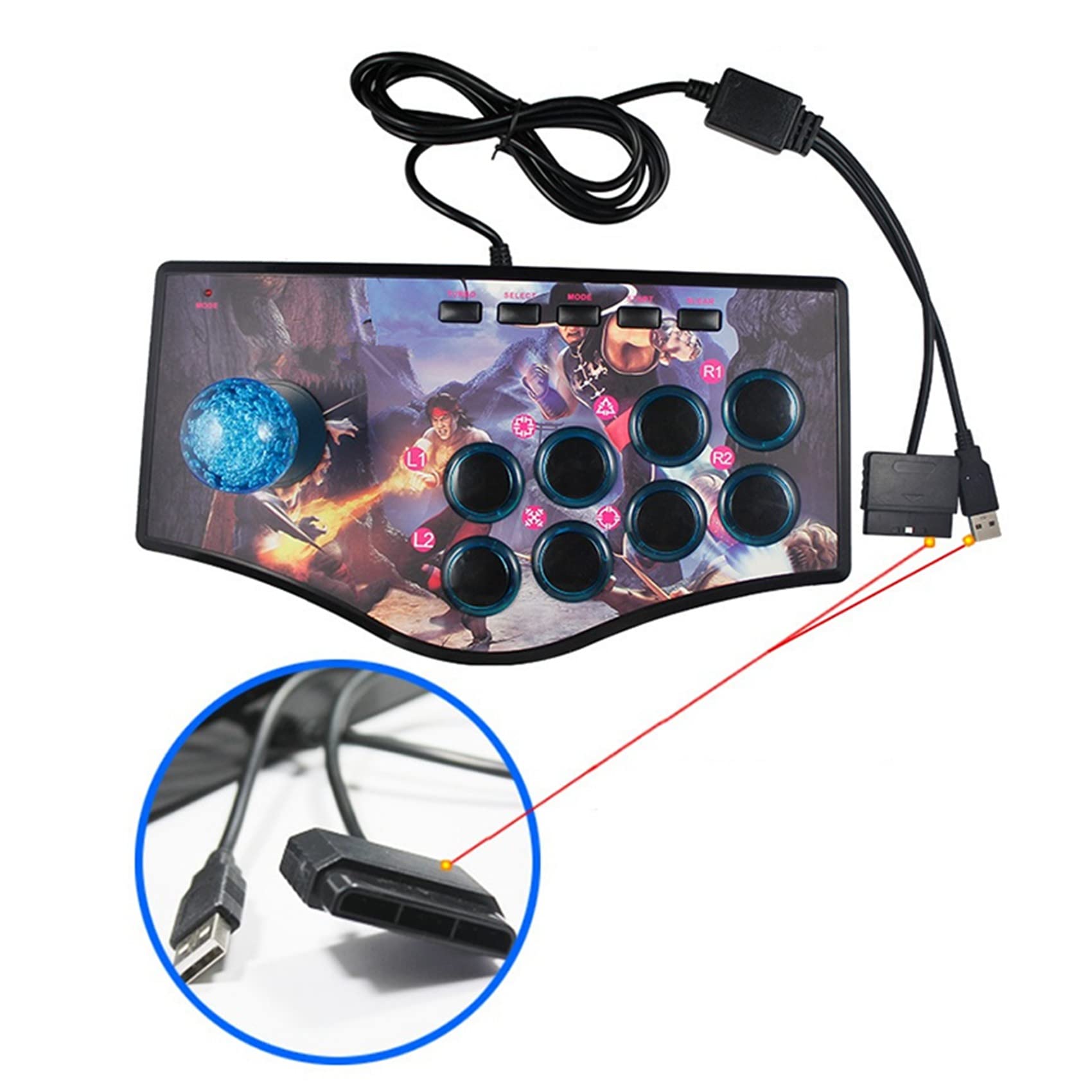 2X Retro Arcade Game Rocker Controller Joystick USB dla Ps2 / / Pc/Android Smart TV Wbudowany Wibrator OśMiokierunkowy Joystick (A)