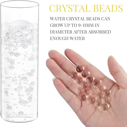 Miniatura 4 de Shihanee Juego de 18 jarrones cilíndricos de vidrio transparente de varios tamaños para centro de mesa, velas blancas con perlas sintéticas, cuentas