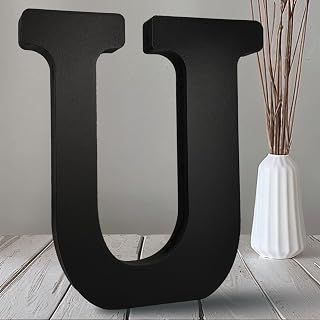 AOCEAN 10 inch Black Wood Letters Unfinished Wood Letters for Halloween Decorative Standing Letters Slices Sign Board Decoration for Craft Home Party Projects (U)