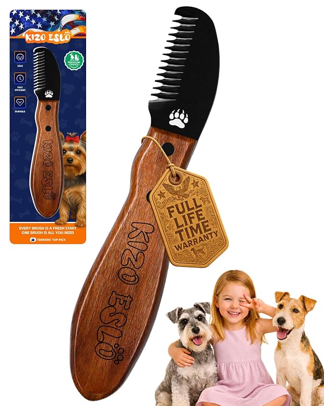 Faca de stripping para cães com lâmina de aço inoxidável e cabo de madeira Sapele KIZO ESLO KE-SF02