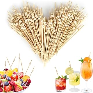 200 Stück Cocktailspieße, 12cm Spieße Fingerfood mit Holzperle, Holz Obstspieße, Partyspieße, Cocktail Spieße für Cocktail Antipasti Obst Getränke Kuchen Häppchenn