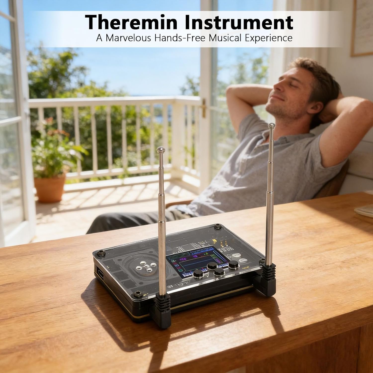 Gonetre Mini Theremin Musical Instrument Vintage Electronic Module Type C Interface Multiple Adjustable Voices Ingenious Design for Beginners Musicians ABS Acrylic 3.9x2.8x0.6in