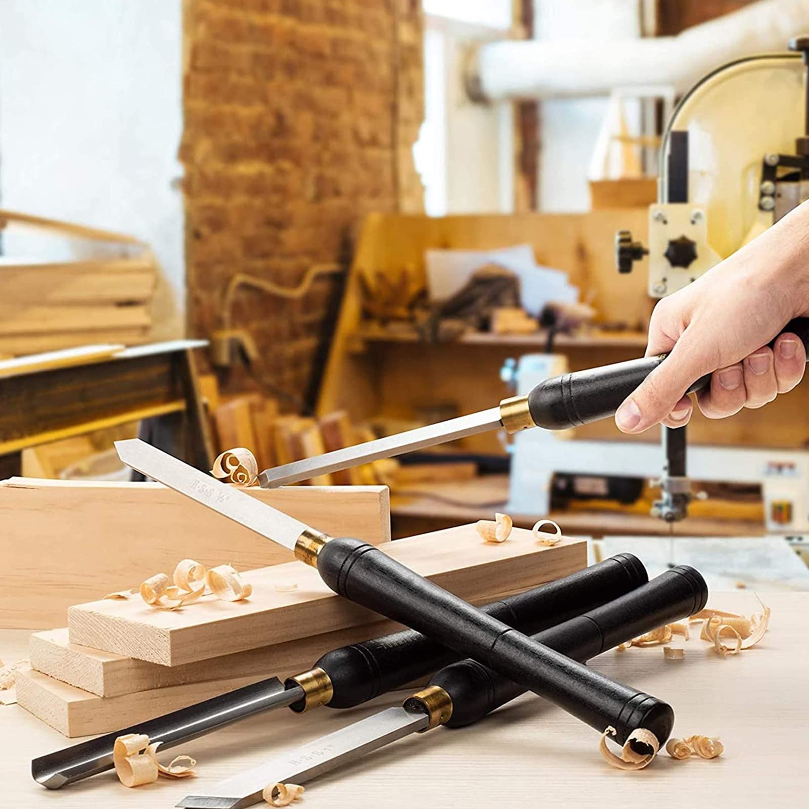 Ensemble de 6 ciseaux de tour à bois, outils de tournage du bois, ensemble de ciseaux à bois avec étui en bois, ensemble de gouges en acier rapide pour débutants, amateurs et professionnels