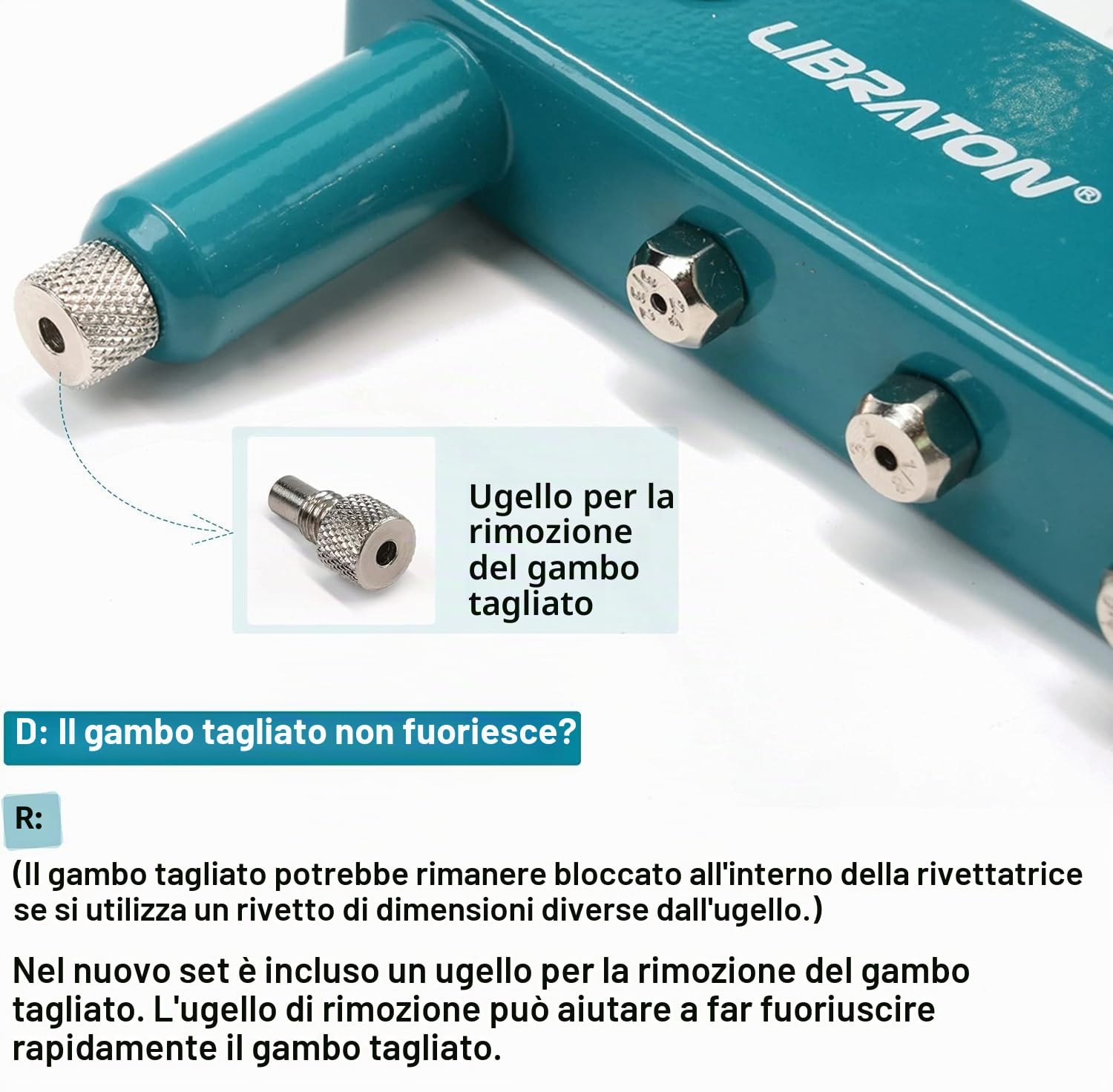 LIBRATON Rivettatrice Manuale, Pistola Rivettatrice Professionale con 200 Rivetti in Alluminio, Include 4 Punte da Trapano, 4 Teste di Rivetto Senza Utensili (2,4mm, 3,2mm, 4,0mm, 4,8mm)
