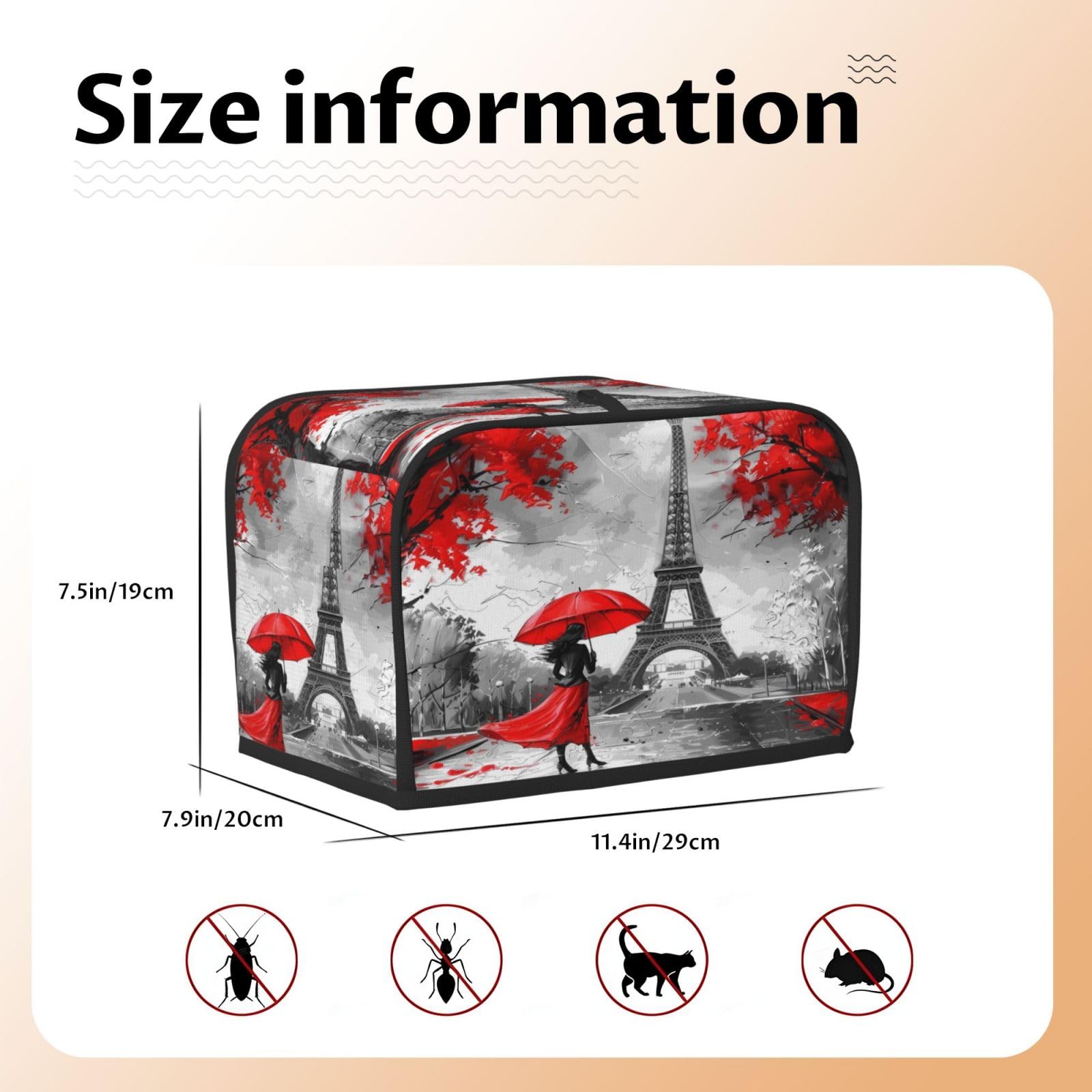 Red Leaf Eiffel Tower Toaster Cover 2 Slice Wide Slot Dustproof Waterproof Kitchen Appliance Covers with Hanging Loop Bread Baker Toaster Protector 5