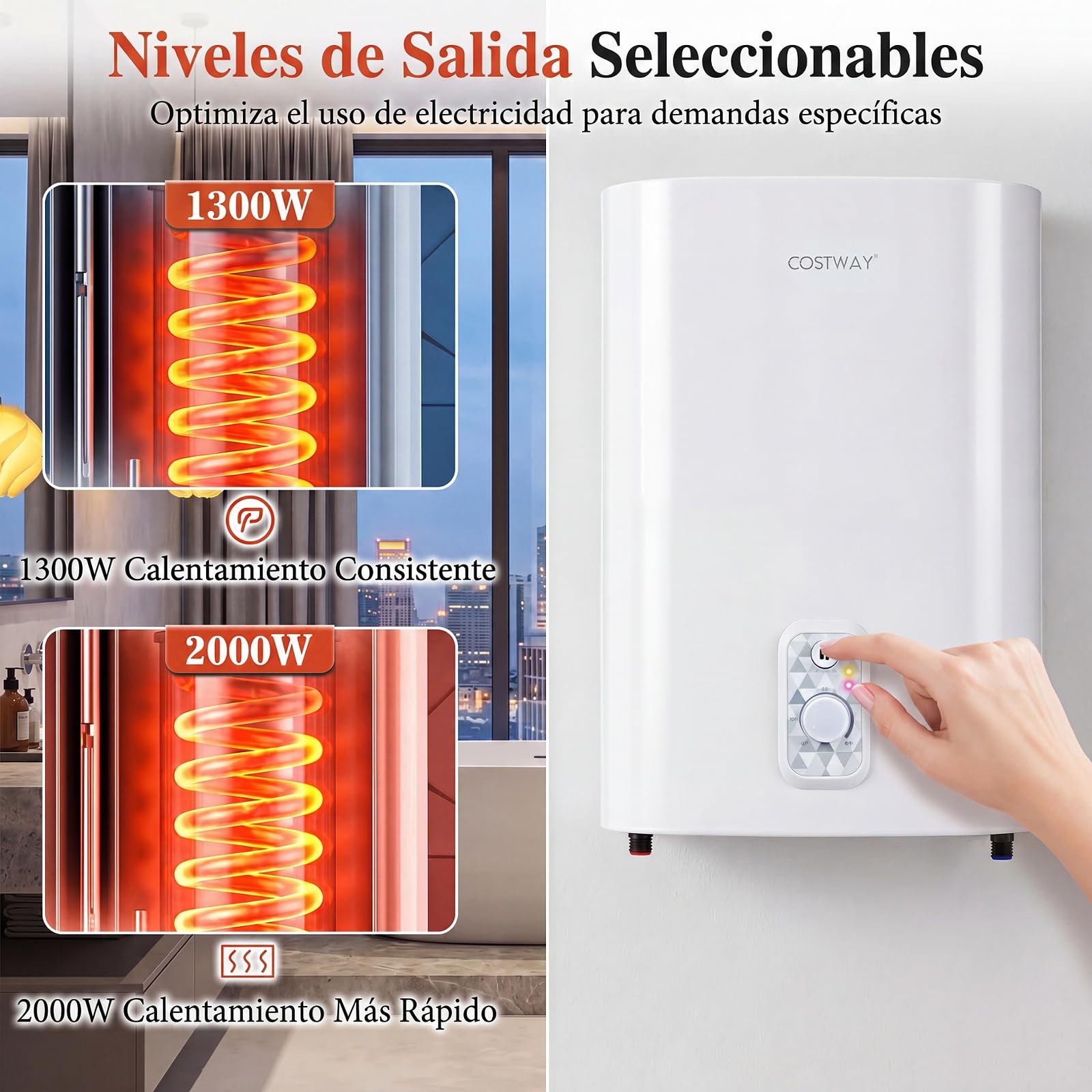 COSTWAY Calentador Agua Electrico 25L, Termo Electrico Vertical/Horizontal | Tanque Doble, Temperatura 30-75 ℃, Elemento Calefactor Seco, Válvula Seguridad,Baño Cocina, Blanco