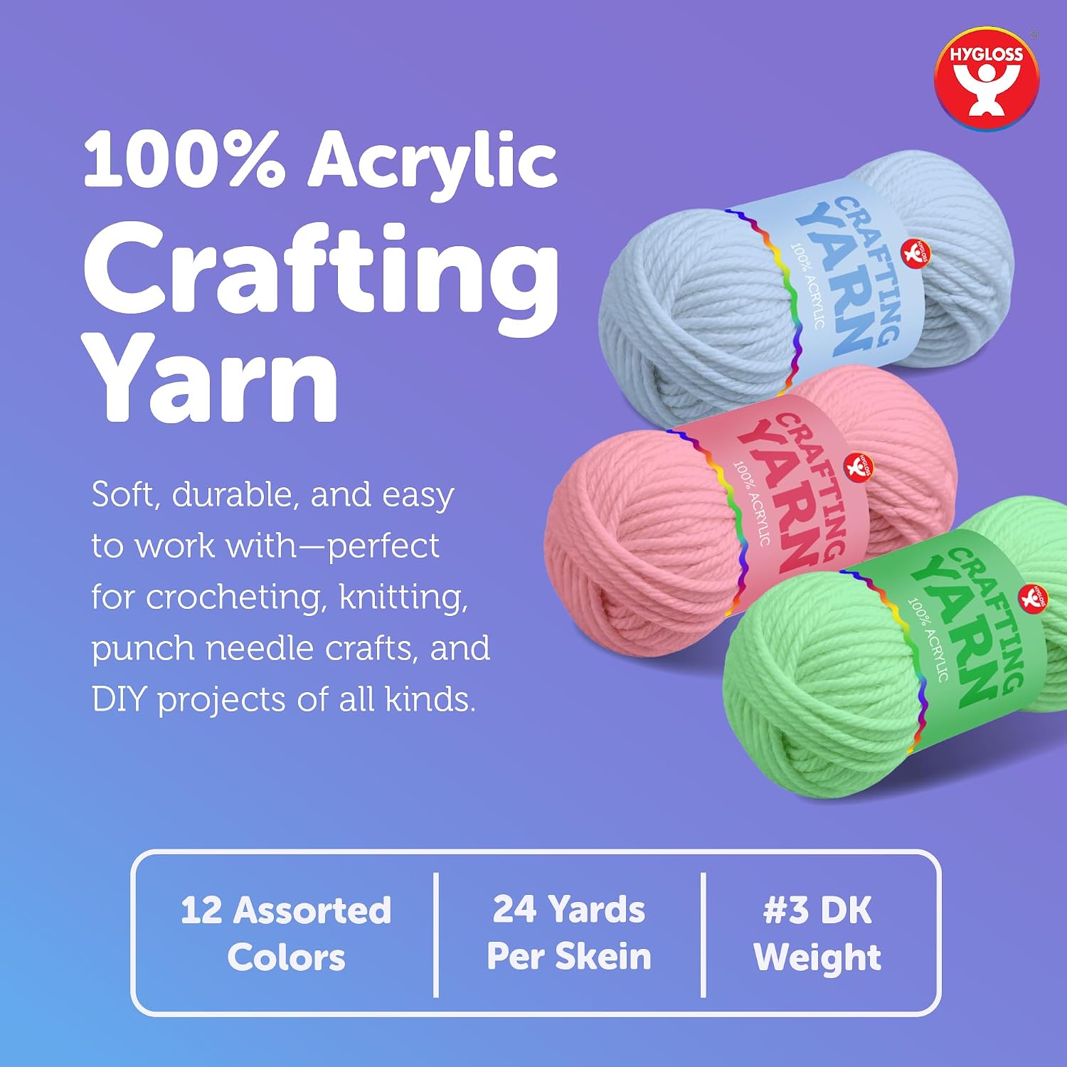 Hygloss Pastel Acrylic Yarn for Crocheting & Hand Knitting – Set of 24 image 2