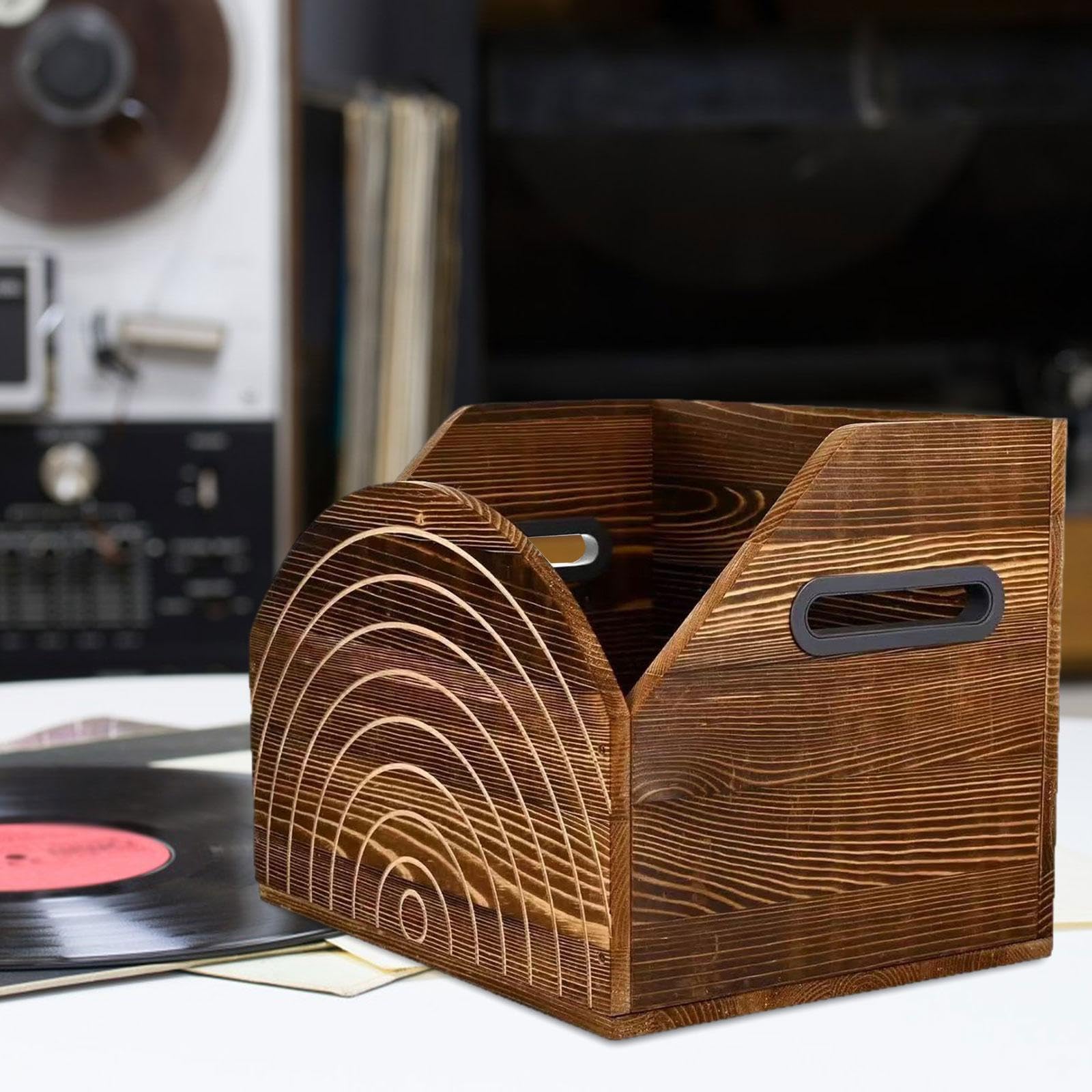 Porta Dischi in Vinile, Cubo Porta Album in Legno, Multiuso, Da Tavolo