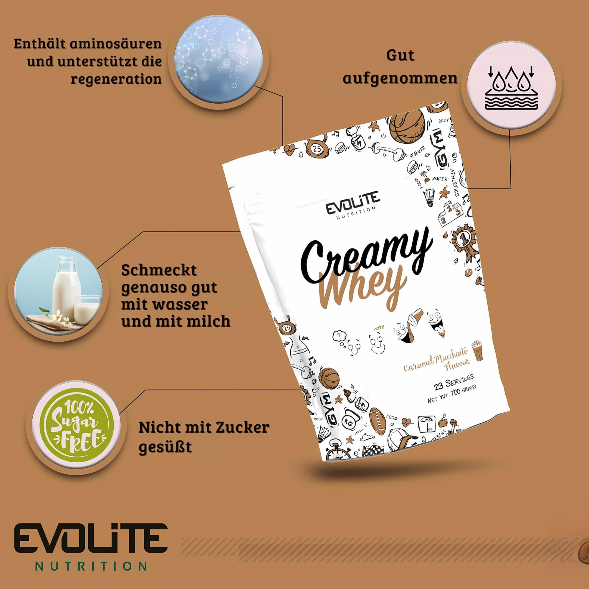 Evolite Whey Protein Powder 700 g - Serwatka z maślanką - 23 g białka w porcji - 23 porcje -