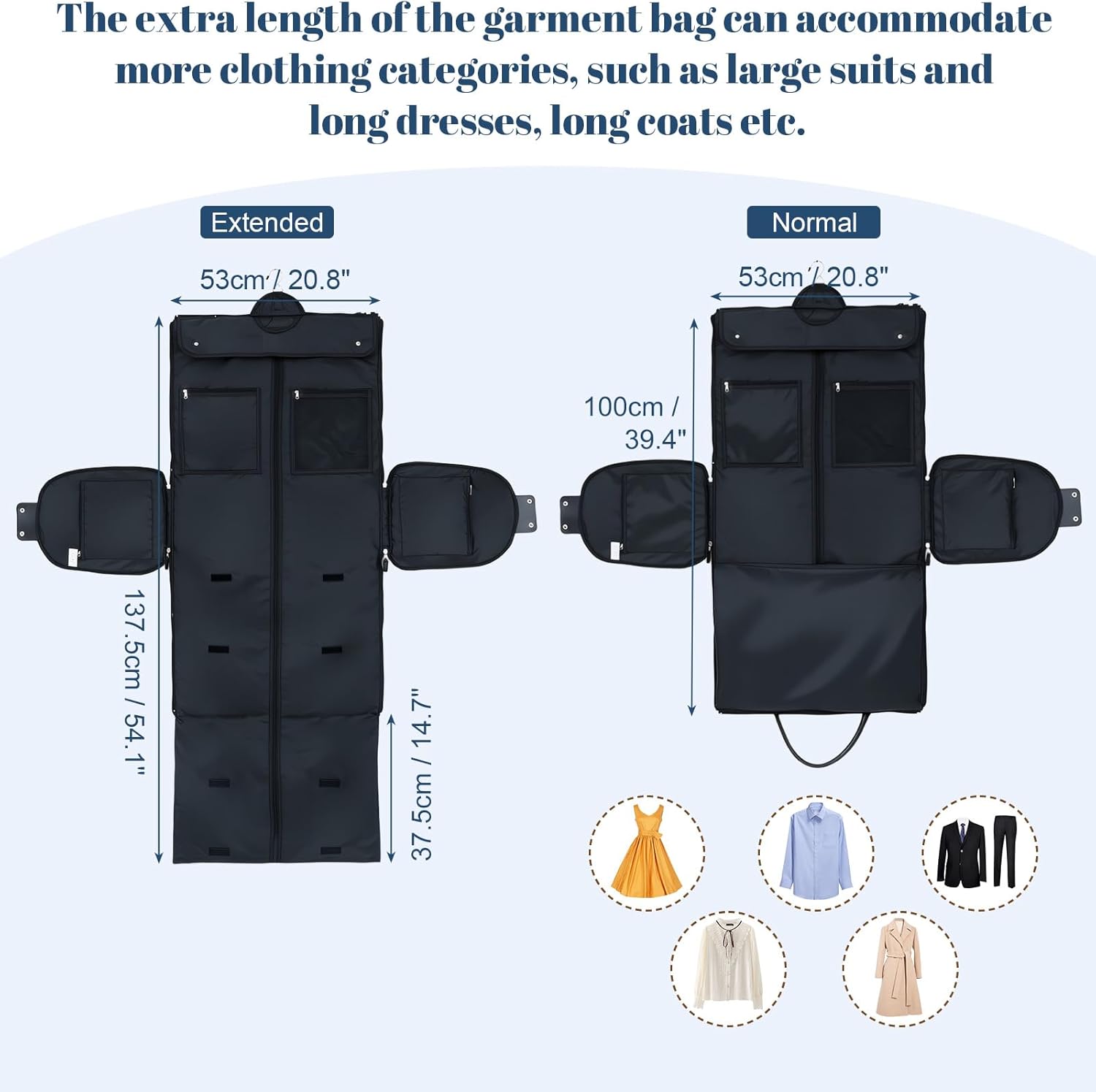 GARPROVM Garment Bags for Travel Women, 3 in 1 Convertible Garment Duffle Bags with Separated Tote Bag, Waterproof Suit Bag Travel Carry On Luggage Weekender Bag for Business Trip, Black