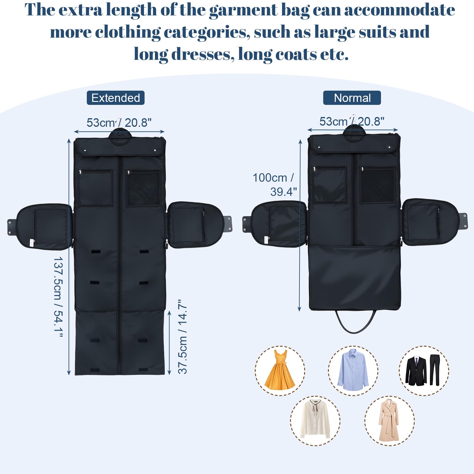 GARPROVM Anzugtasche Reisetasche für Damen, 3 in 1 Umwandelbar Kleidertaschen 2 Säcke Design mit Abnehmbar Handgepäck, Wasserdicht Wochenende Kleidersack Tasche für knitterfreie Reise (Schwarz)