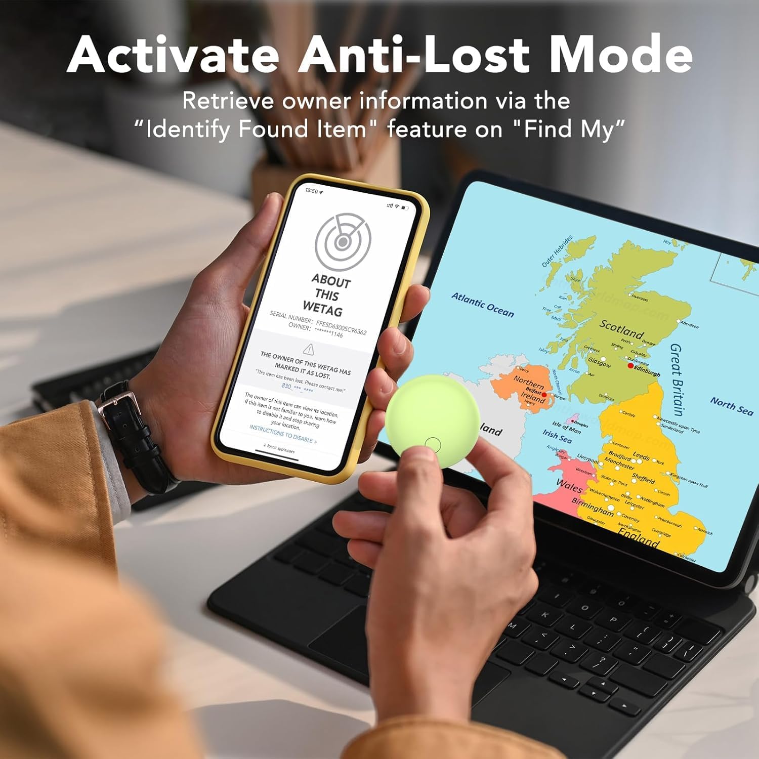 Bluetooth Schlüsselfinder 4er Pack, Smart Tag Kompatibel mit Apple Wo ist APP(nur iOS), Air Tracker Tag für Schlüssel/Gepäck/Koffer/Brieftasche, IP68 Wasserdicht, Austauschbarer Akku