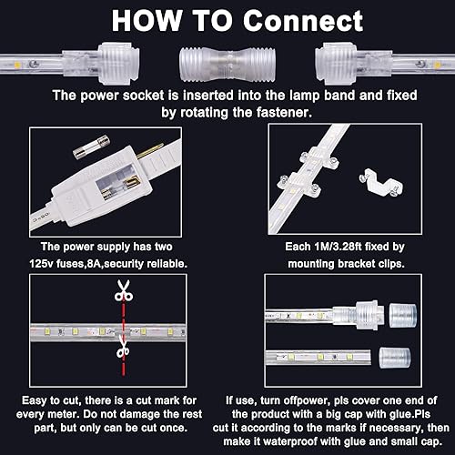 Miniatura 3 de Kit de tira de luz LED de 50 pies, impermeable, luz blanca de 6000 K, 110 V, 2 cables, flexible, 900 unidades SMD 2835 LED, fuente de alimentación
