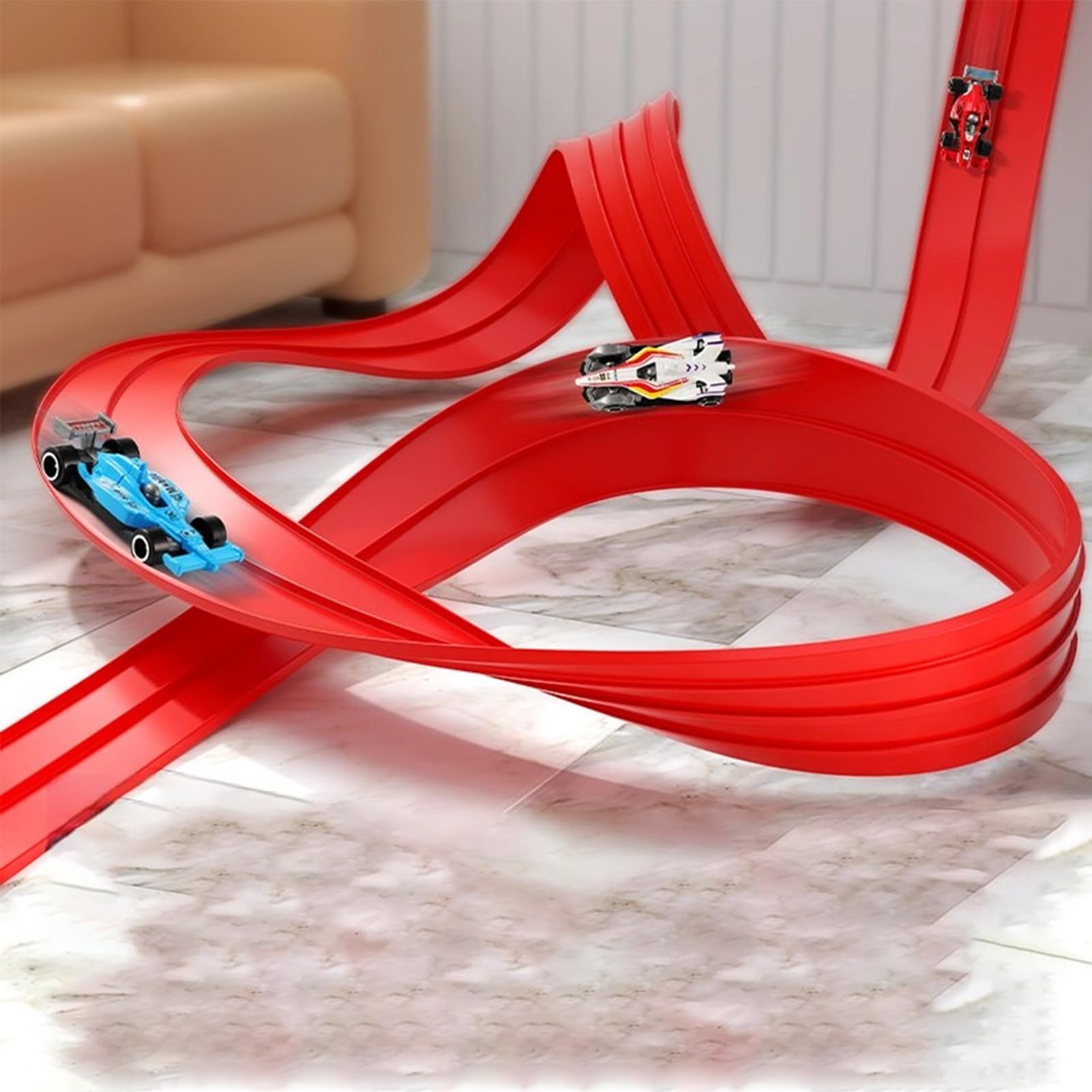 Set di Auto e Pista Macchinine in PVC Flessibile | Rampa Da Corsa Arrotolabile Kit Auto Giocattolo per Interni, Soggiorno, Giardino, Camera, Bambini, Bambine, Piccoli