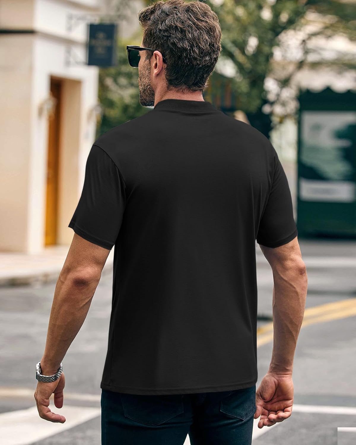 Wihion Men Turtleneck Mock Neck T Shirts Short Sleeve Ribbed High Neck T-Shirt Tee - Image 4