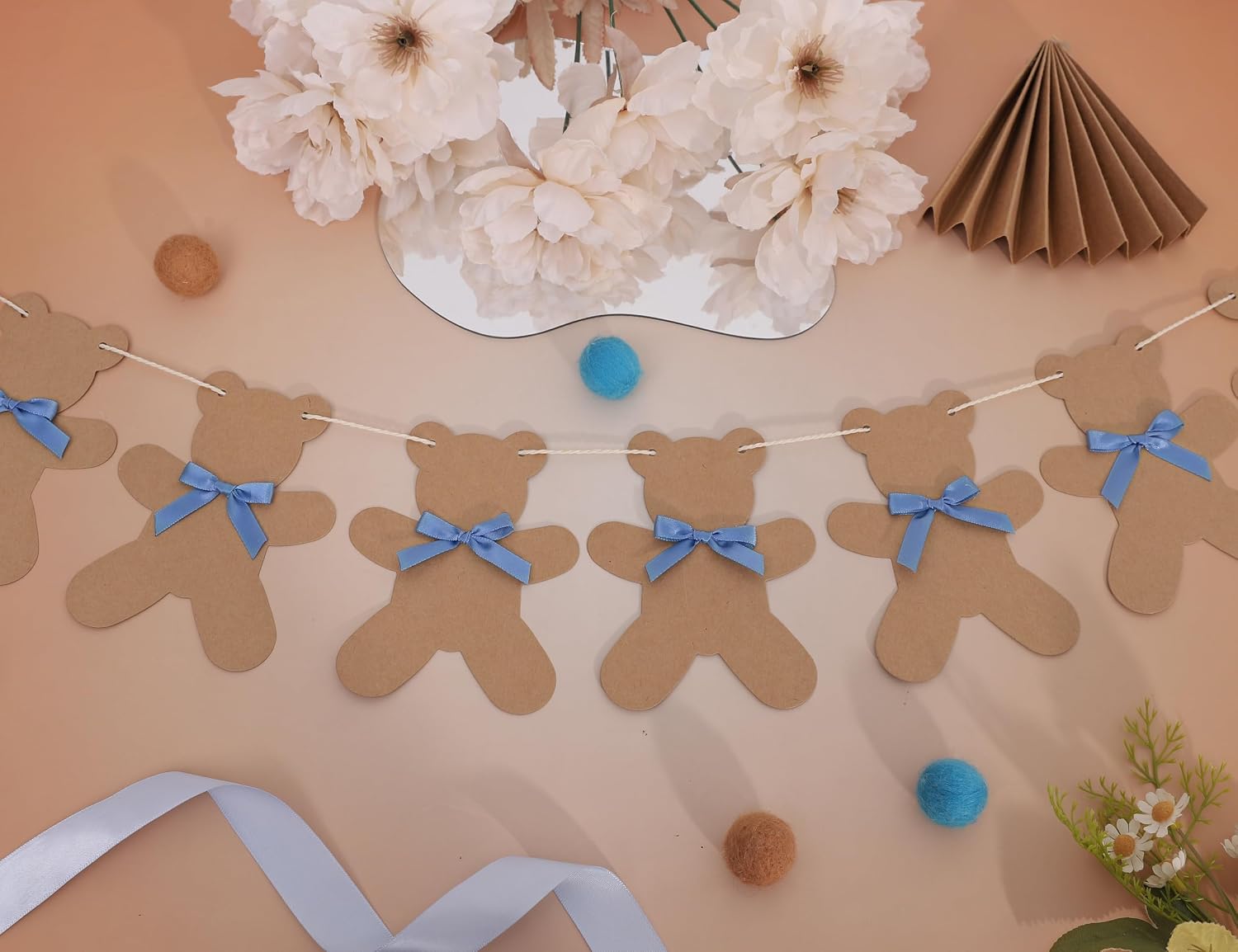 We Can Bearly Wait Garland - Bear Birthday Decorations, Gender Reveal Banner, Cardstock Party Decorations, Neutral Boho Bear Baby Shower Party Supplies (Brown Bear)