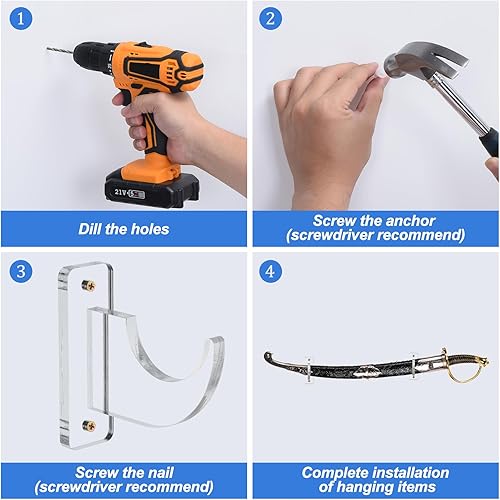 Miniatura 7 de uxcell Soporte de pared para espada, 1 juego de exhibición de sable de luz acrílico, soporte de espada montado en la pared para soporte de pared