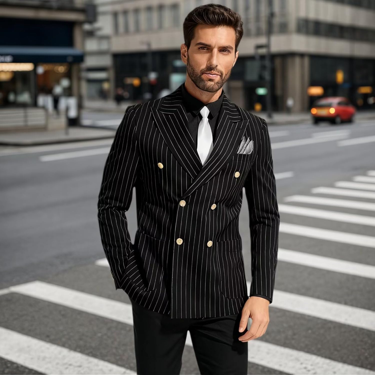 Mens Suits Pinstriped Suit for Men Slim Fit 2 Piece Striped Business Formal Wedding Tuxedos