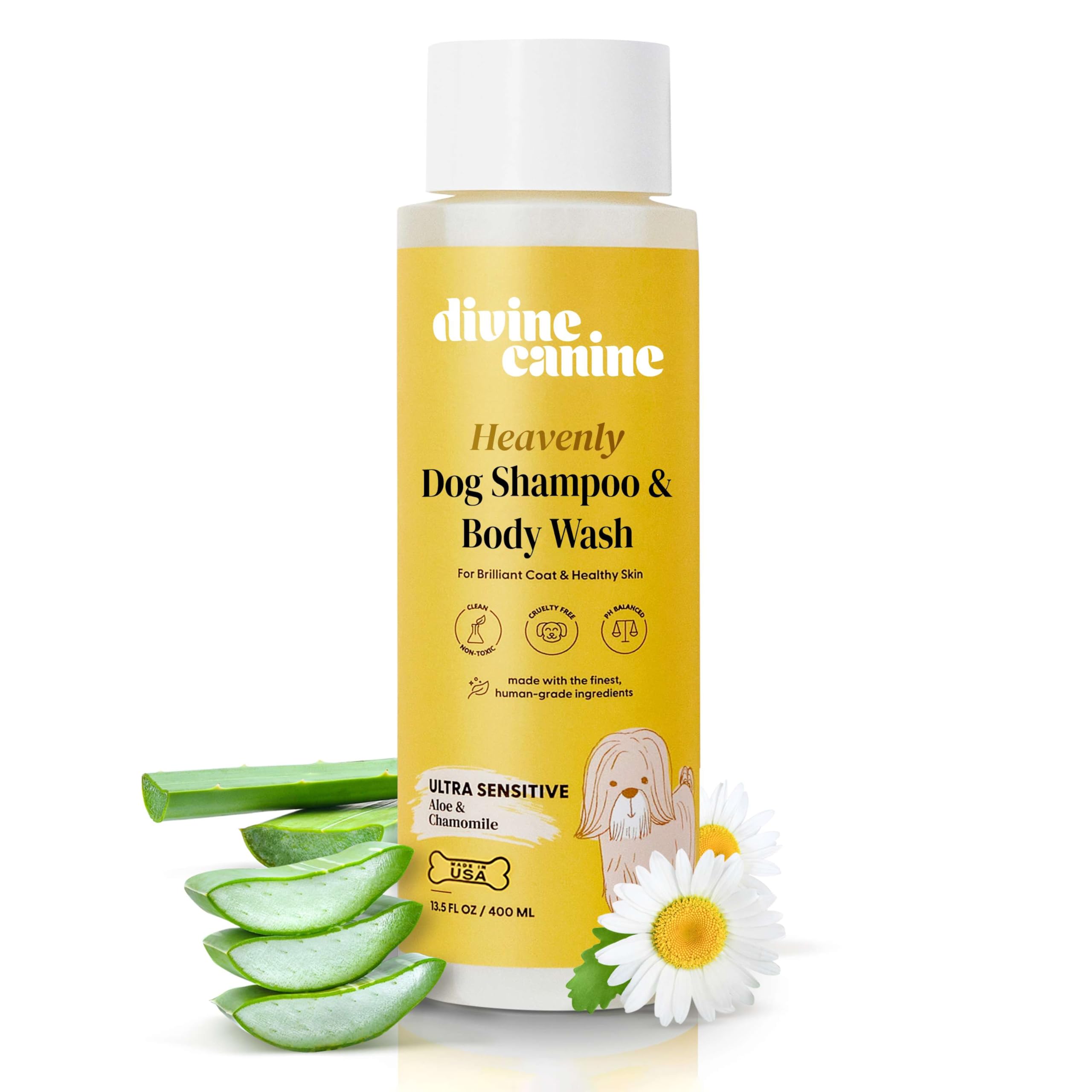 Dog Shampoo and Body Wash - 13.5 Fl Oz of Ultra Sensitive Dog Wash - Made with Aloe and Chamomile for a Healthy Skin and Coat - Made in The USA