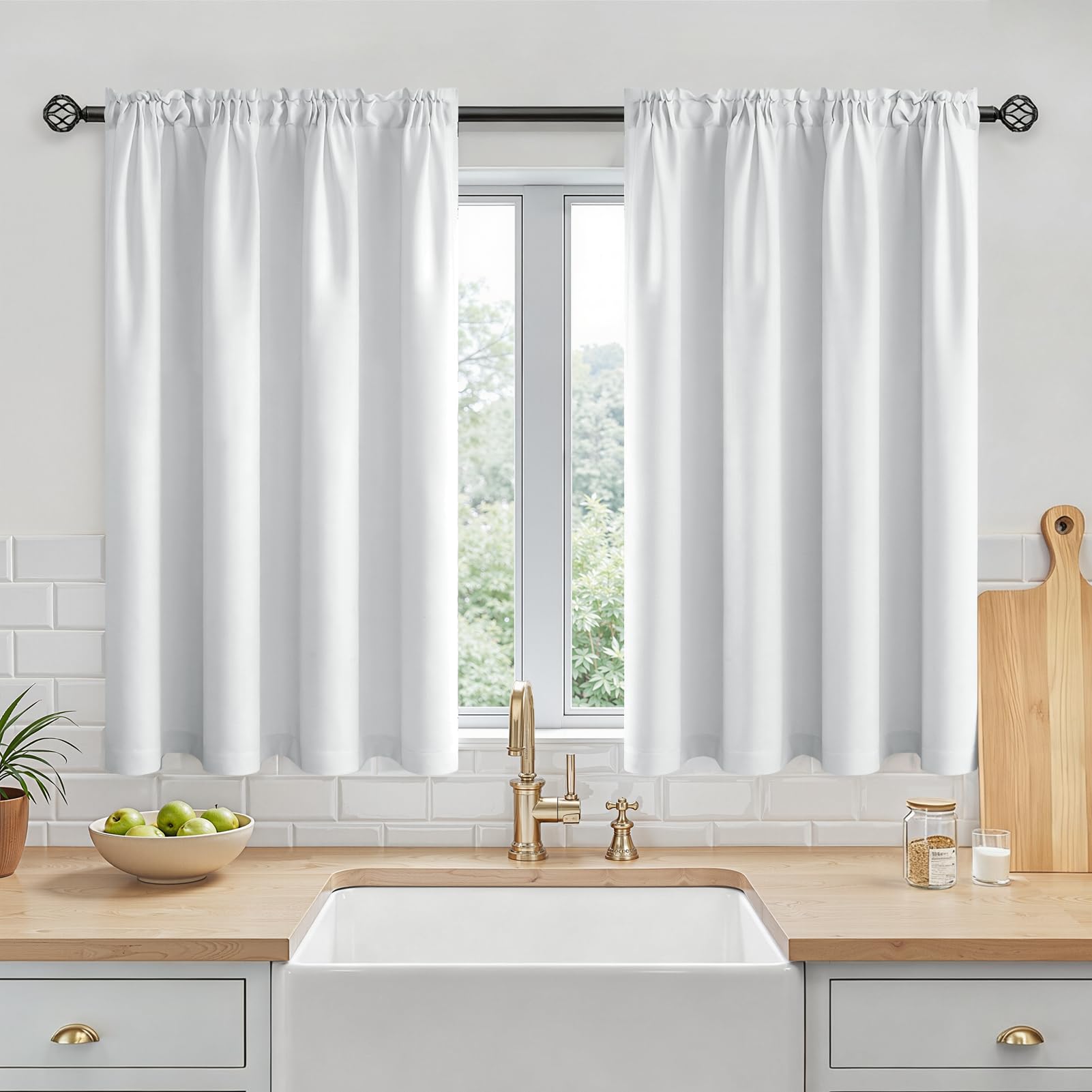 MRTREES Kitchen Waterproof Curtains with Rod Pocket, Small Blackout Thermal Curtains for Bedroom Cafe Cupboard Caravan Bay Window, 2 Panels 75x115 CM 30x45 Inch White