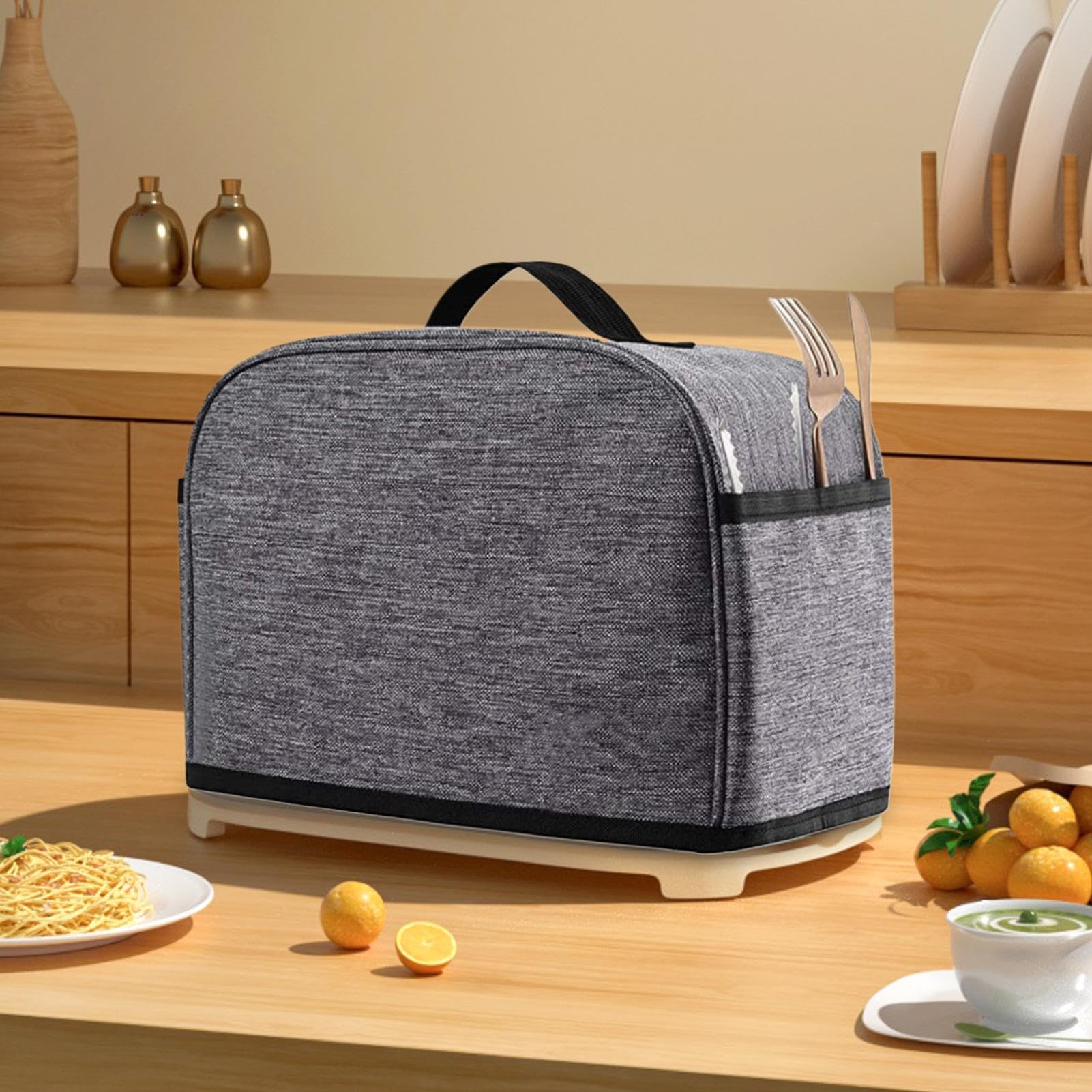 Toaster Cover, Toaster Cover for Two Toaster, Durable Appliance Dust Cover with Jam Spreader Cutter and Toaster Tongs, Stylish Protection for Toaster, Fingerprint and Dust Guard, Compact Storage