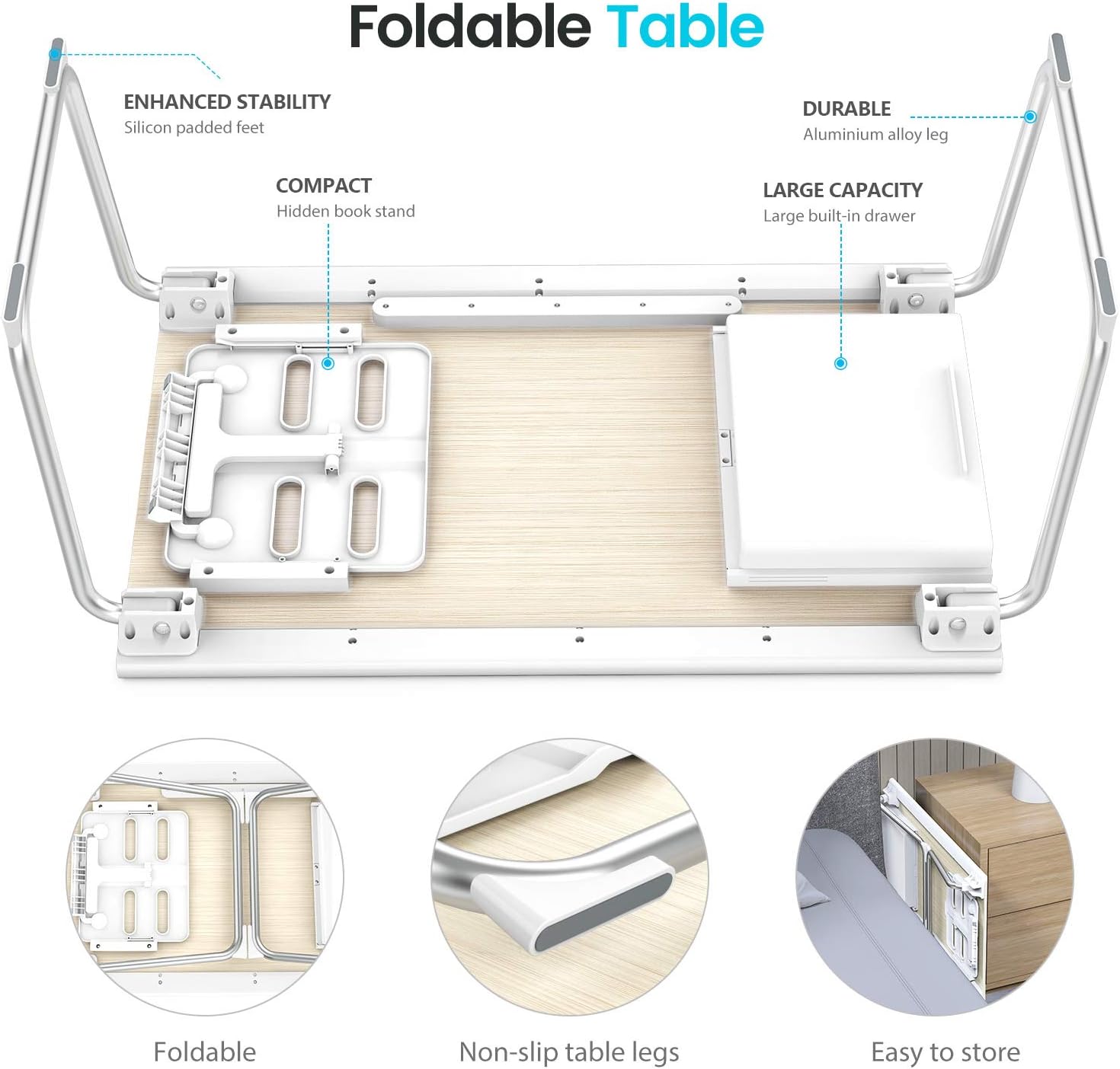 Amazing 🔥 Nulaxy Lap Desk for Bed, XXL Large Size 26x17.2x12.2 Computer Tray for Bed with Storage Drawer and Book Stand, Sofa, Bed Table for Laptop, Folding Desk Working, Writing, Gaming, Drawing(White Oak)