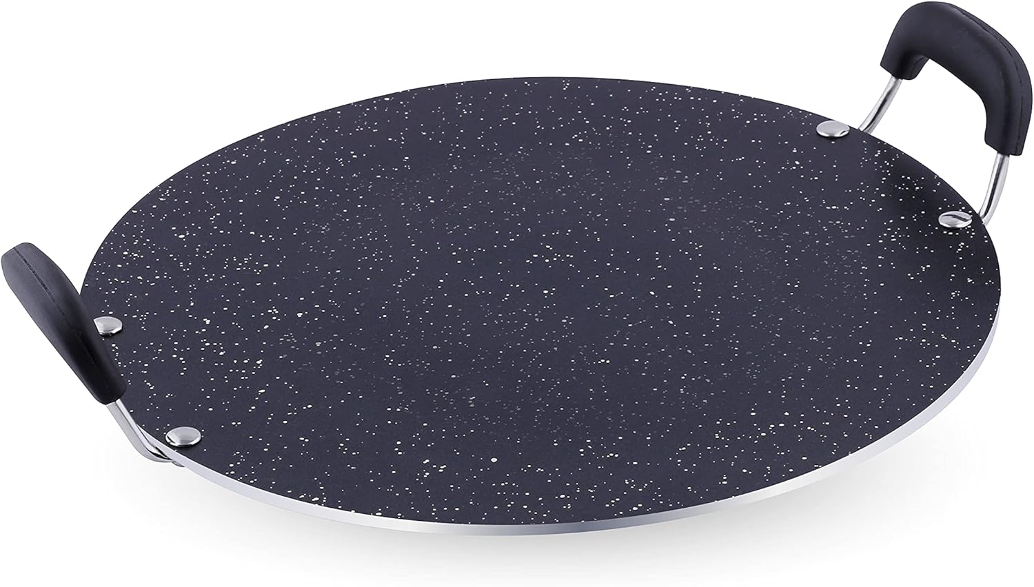 Non Stick Aluminium Heavy Duty Double Handle Flat Spatter Finish Tawa, 300 mm, (Black)