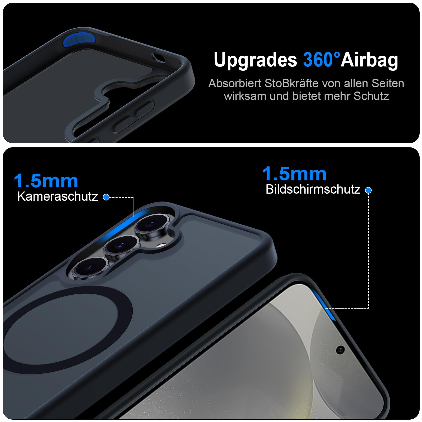 COPIKE Cover Magnetica per Samsung Galaxy S25+ Plus con 2 Pezzi Vetro Temperato e 2 Lente Fotocamera Protezione, Custodia Sottile Antiurto Posteriore Glassata Traslucida Anti-Impronte, Opaca Nero