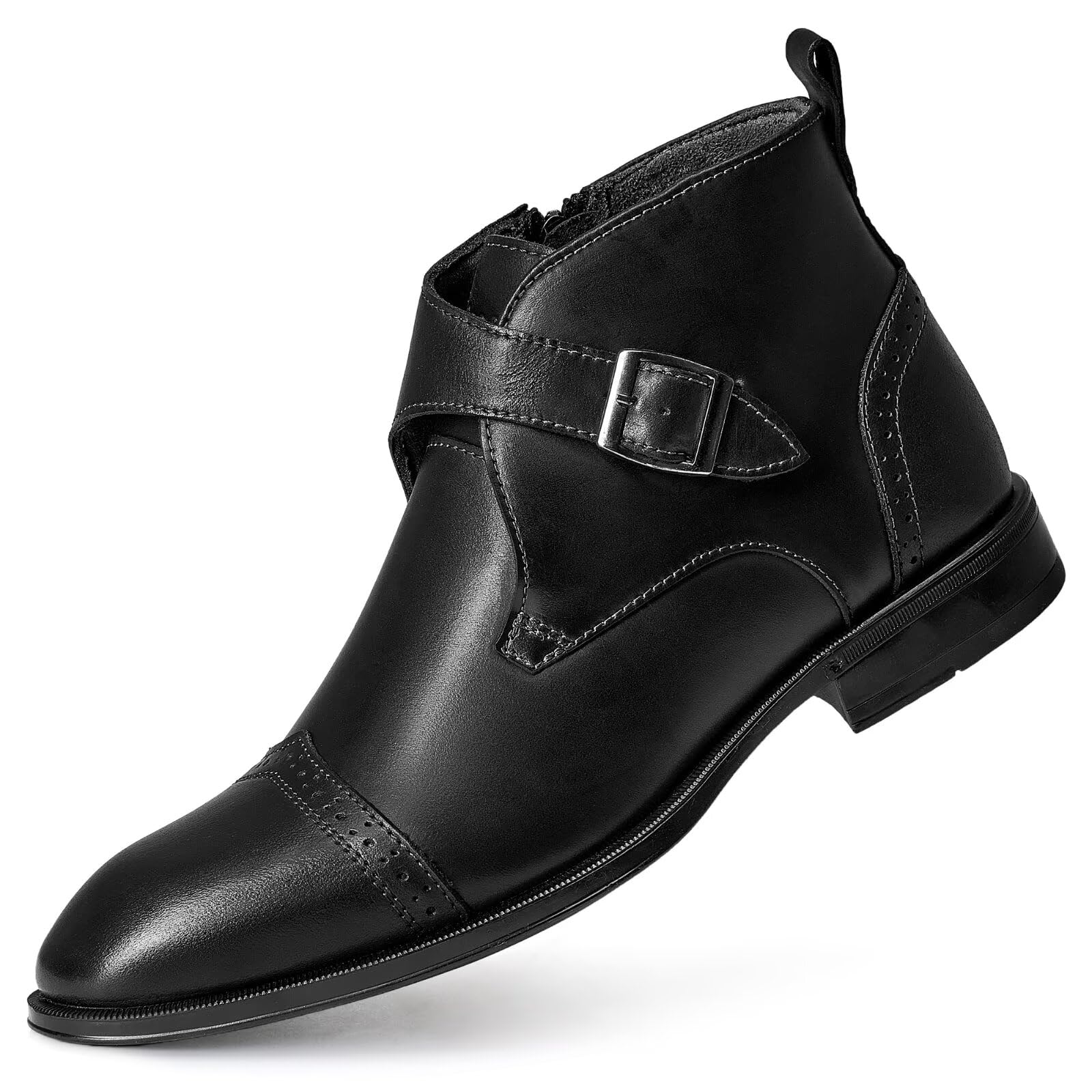Photo 1 of Arkbird Men's Ankle Boots, Genuine Leather Zipper Dress Boots Formal Business Chelsea Cap-Toe Chukka Boots Matte-Black 11