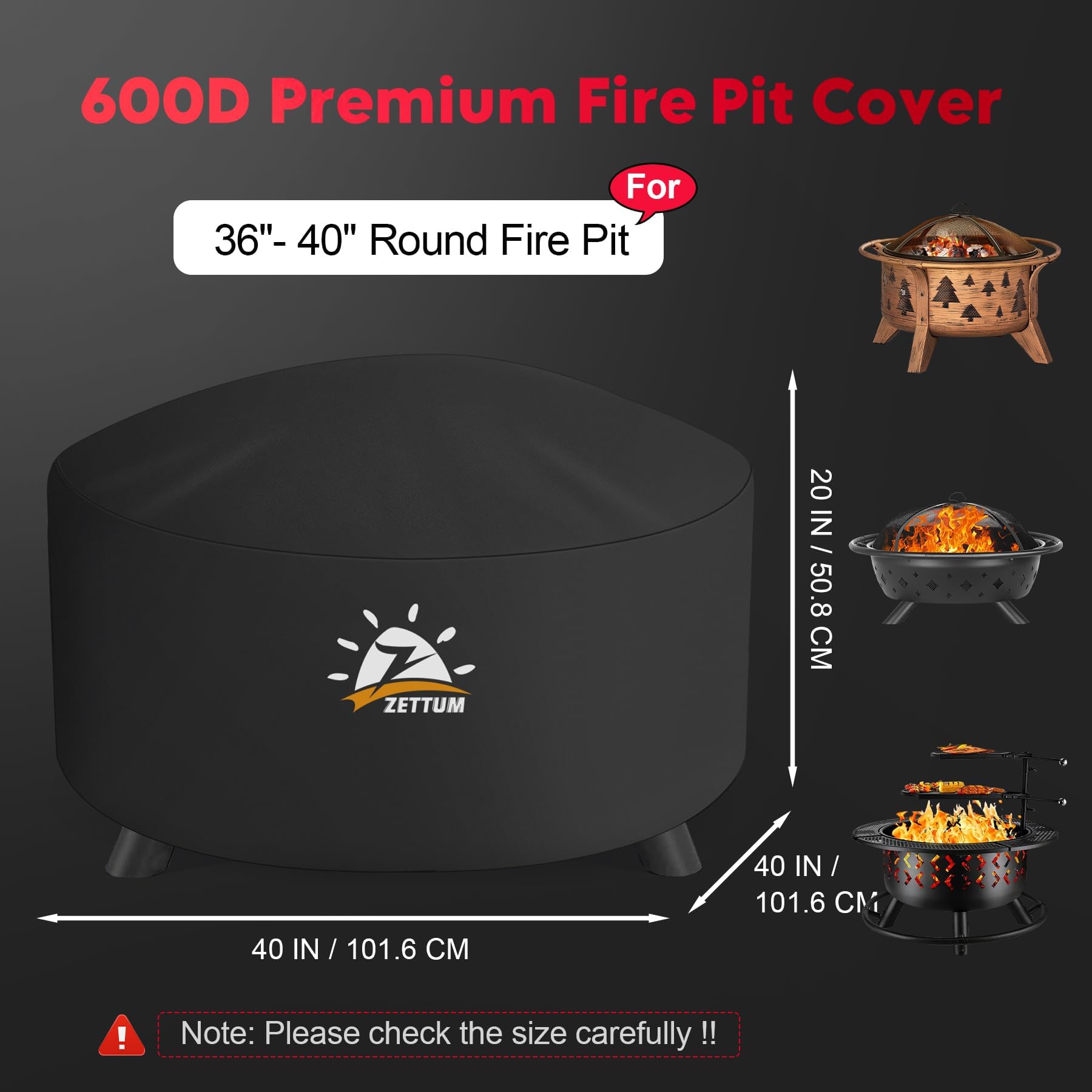 Zettum Cubiertas para fogatas Ronda 100 cm - Funda para Hoguera al Aire Libre Termina Pesada e Impermeable, 600D Patio Cubierta de Chimenea, Fire Pot Cover Gas Accesorios - 101 x 101 x 50 cm