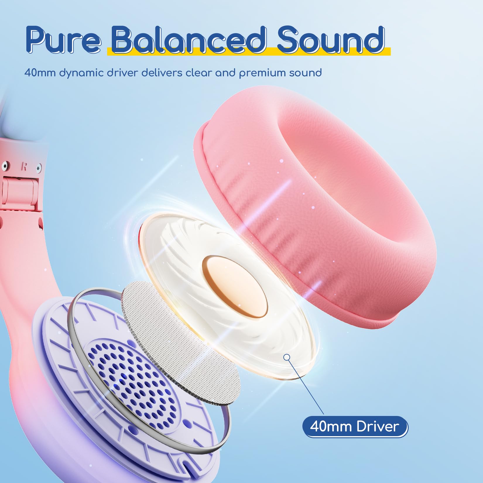 EarFun K1 Kids Headphones Wired with Mic, USB Type C Headphone for Kids view 2