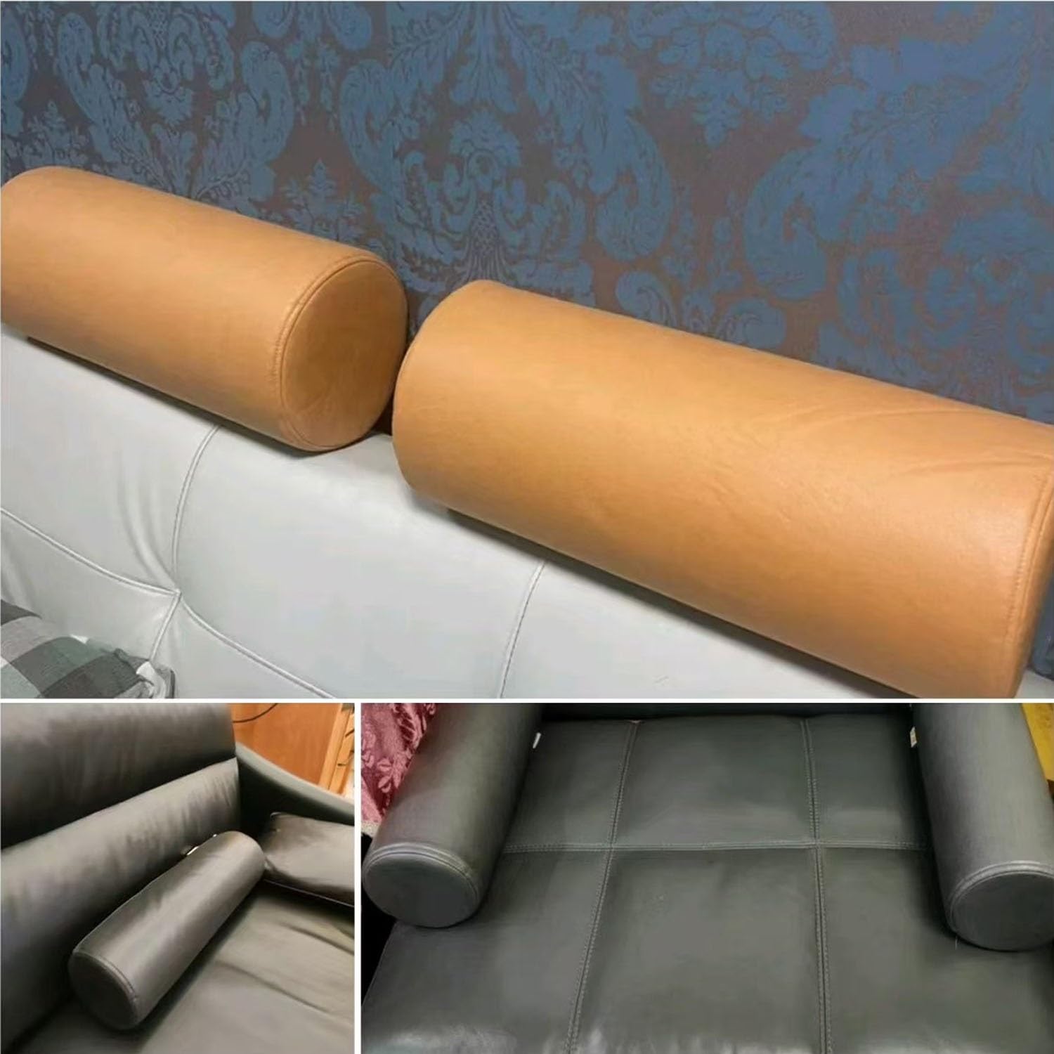 Rundes Nackenrolle, Weiches Sofakissen, Wasserdichtes -Kissen, Rundes Zylinderkissen, Nacken-Und Knierolle ，Kopfteilkissen, Langes Schlafkissen mit Abnehmbarem Bezug(Brown,12x90cm/4.7X35.4IN)