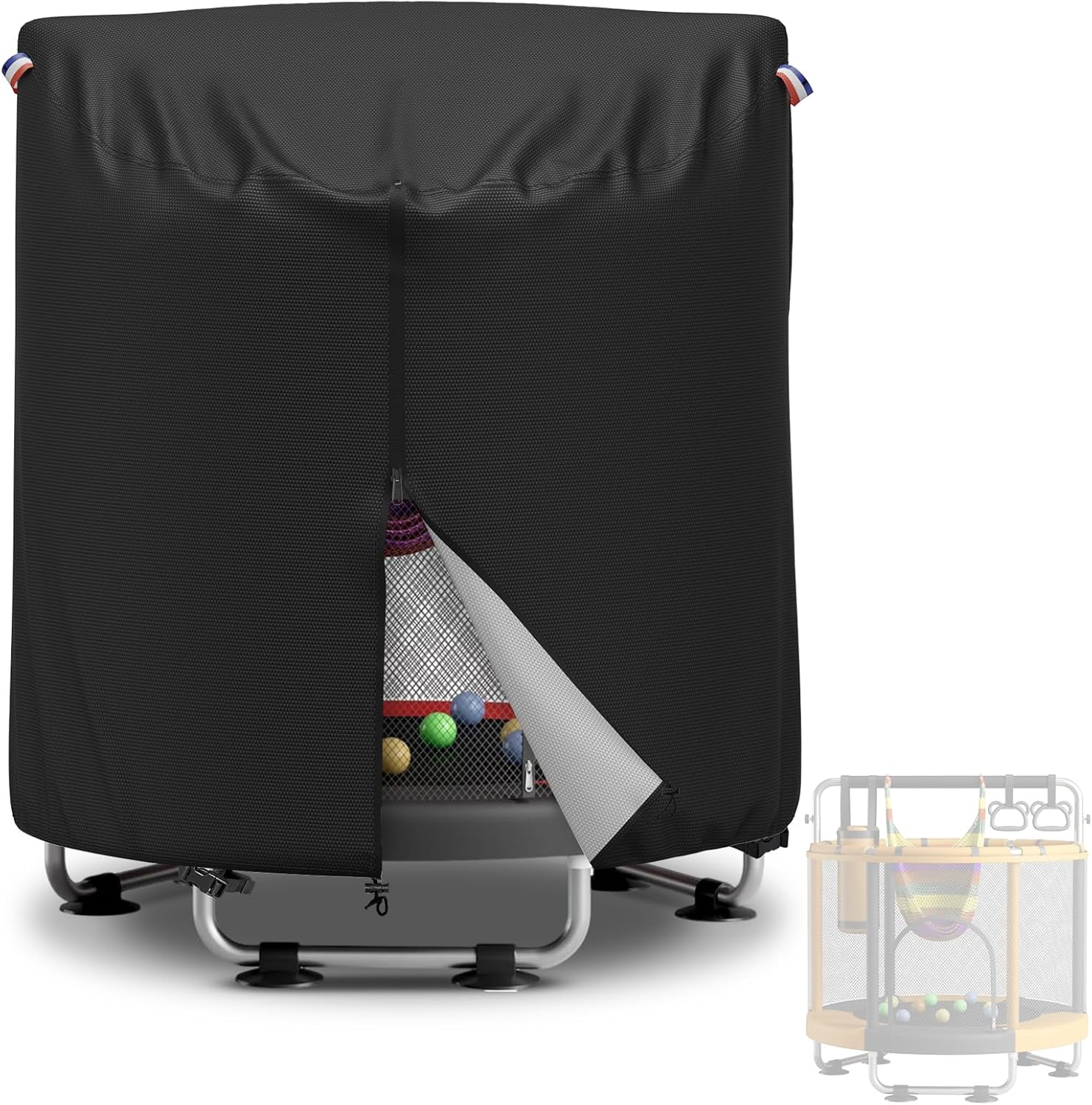 STARTWO Kids Trampoline Cover, Heavy-Duty 600D outdoor waterproof trampoline cover with body pole, Suitable for 55 inch round children's trampoline, UV-Resistant and Windproof, Black