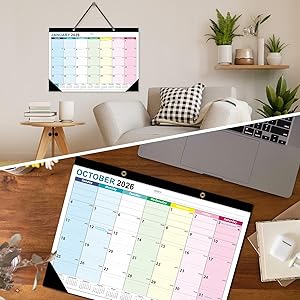 ZTX Desk Calendar 2026-2027 Calendar Wall Calendars 2026-2027-18 Month Planner Big 17"x12" Jan.2026-Jun.2027 Clear Plastic Cover for Home Office School Colorful