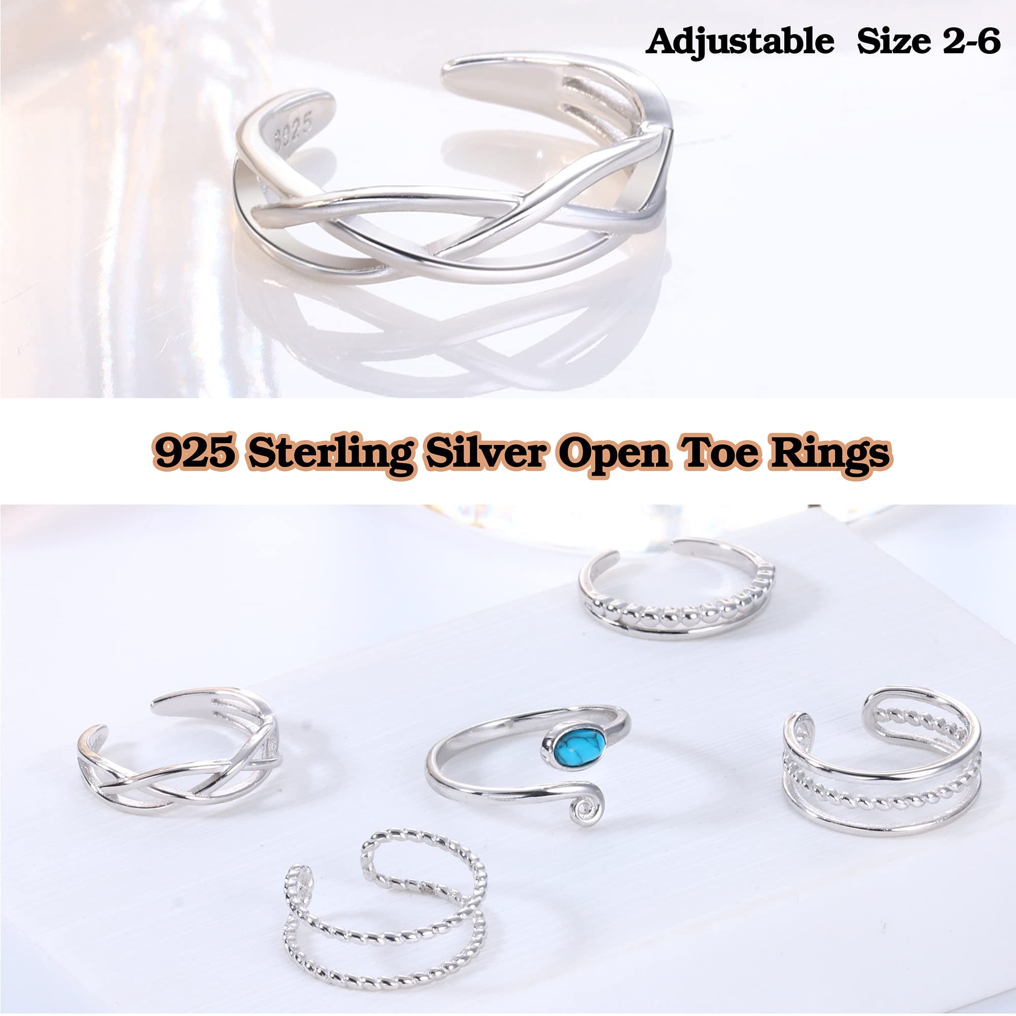 Anneaux d'Orteil en Argent Sterling 925 pour Femmes Anneau de Manchette Ouvert et Réglable Bague à Anneaux pour Hommes, femmes et Filles, en Turquoise avec Nœud Celtique, Hypoallergénique