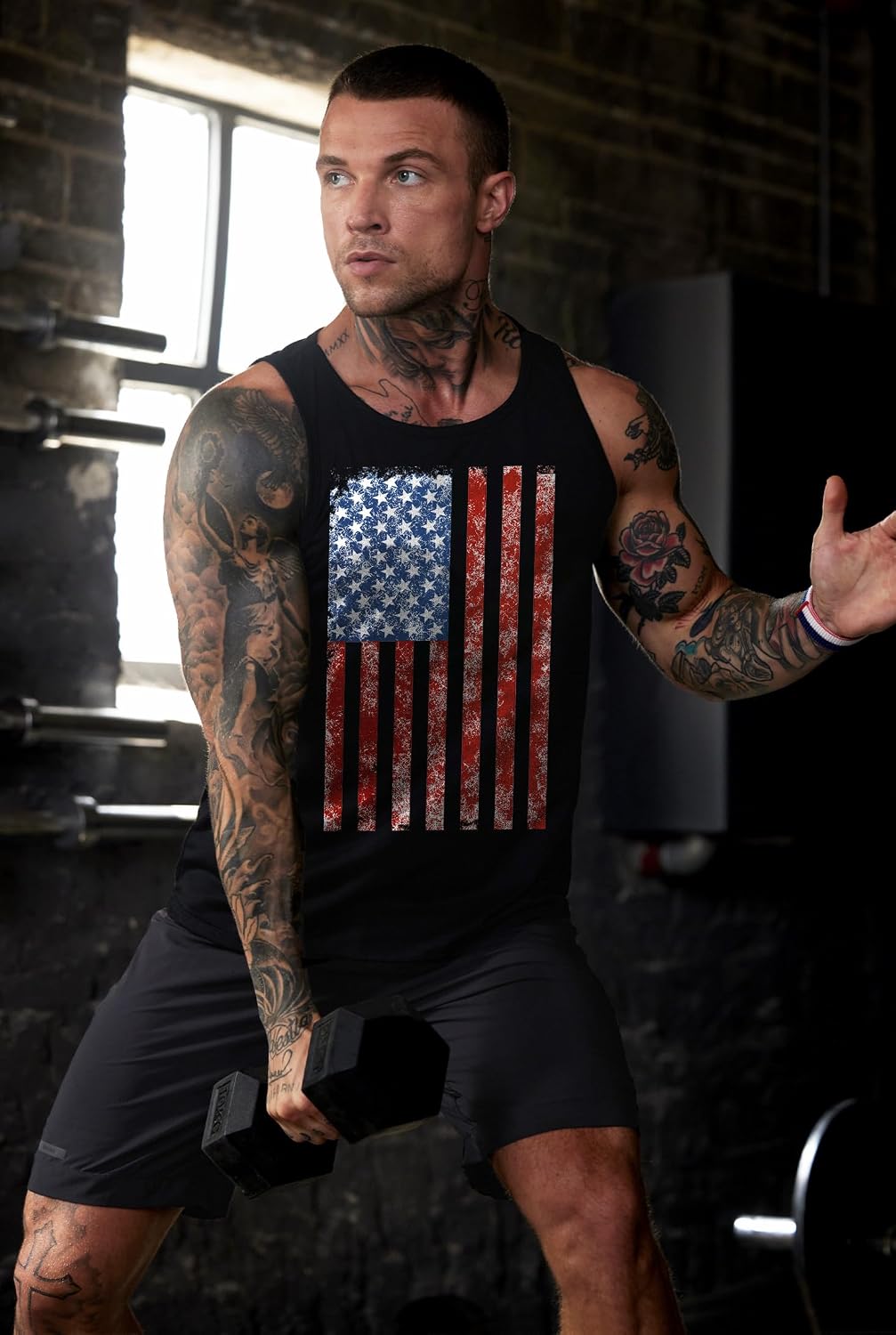 Mainfini Men's American Flag Tank Tops 4th of July Muscle Sleeveless Shirt Graphic Gym Workout Tee (S-3XL)