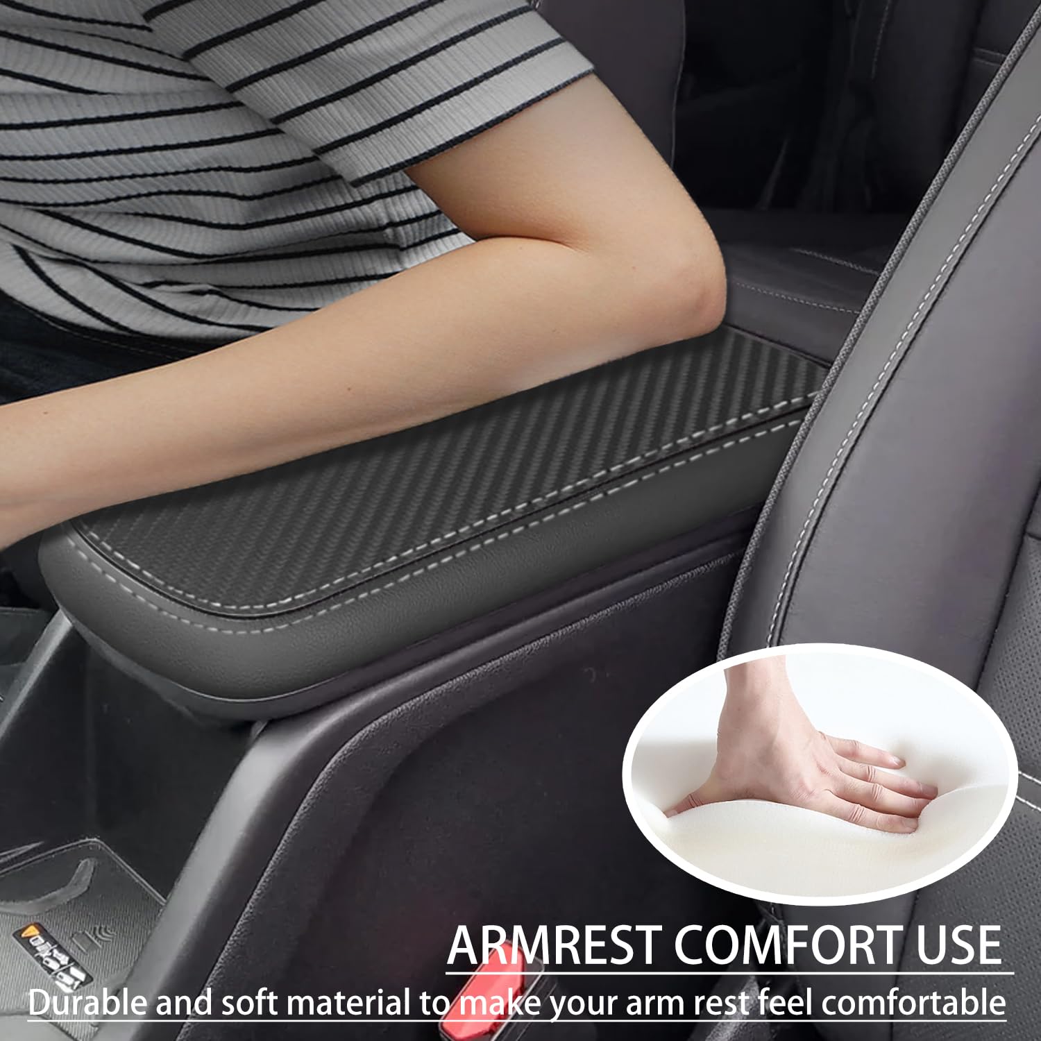 Cubierta De Reposabrazos De Consola Para Chevrolet Colorado 2015-2022 - Cuero PU, Gris Con Puntadas