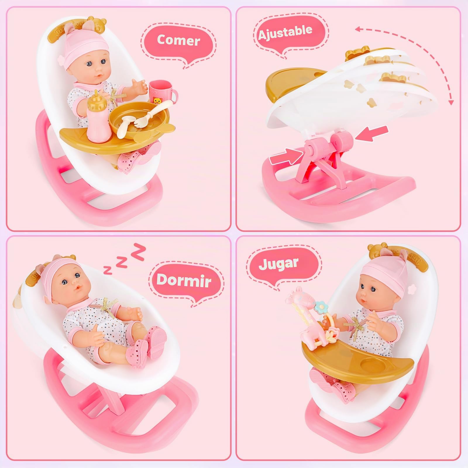 deAO 21Pcs Accesorios para Muñecas, Set de Juegos de rol para Niñas, Rosa