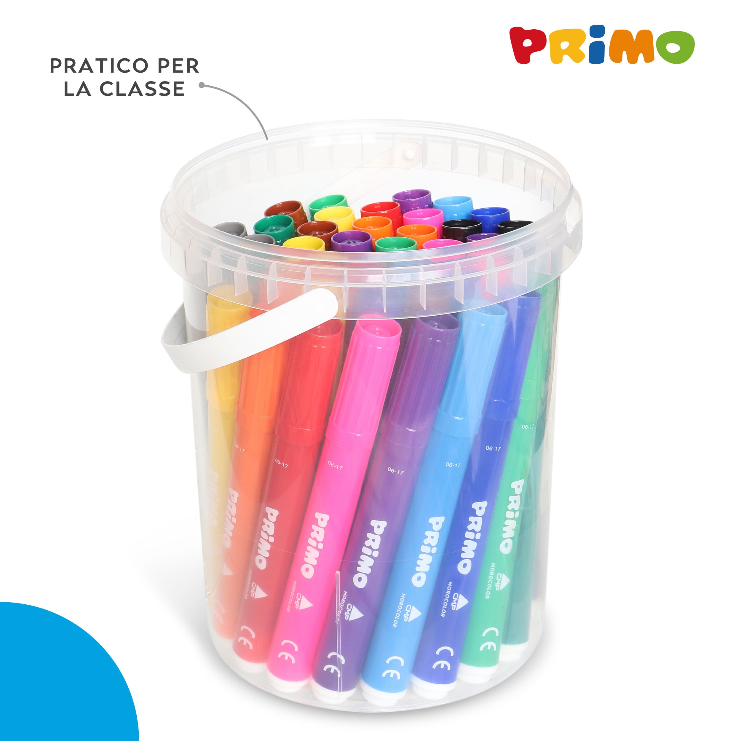 PRIMO - 6 Pennarelli Punta Fine 2.5 mm, Pennarelli Lavabili per Bambini +3 Anni con Glitter, Colori per Bambini Disegnare Lettering Lavoretti Creativi, Prodotto Cartoleria Glitterato Colore Brillante