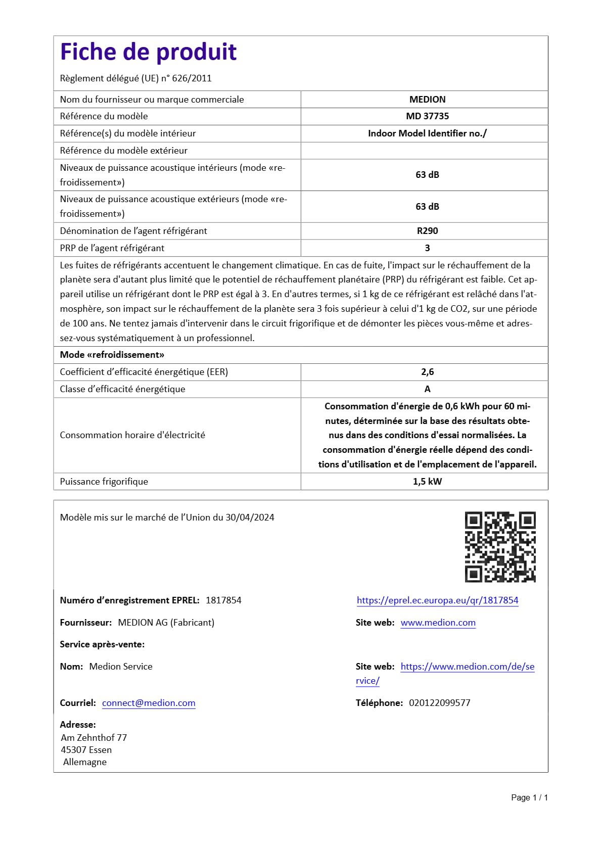 MEDION Smart Climatiseur Split P502 (5000 BTU, 3-en-1, Refroidir, Déshumidification, Ventilation, pour caravane, camping-car, kit de joint de fenêtre, mode sommeil, contrôle Wifi, Écran, MD 37735)