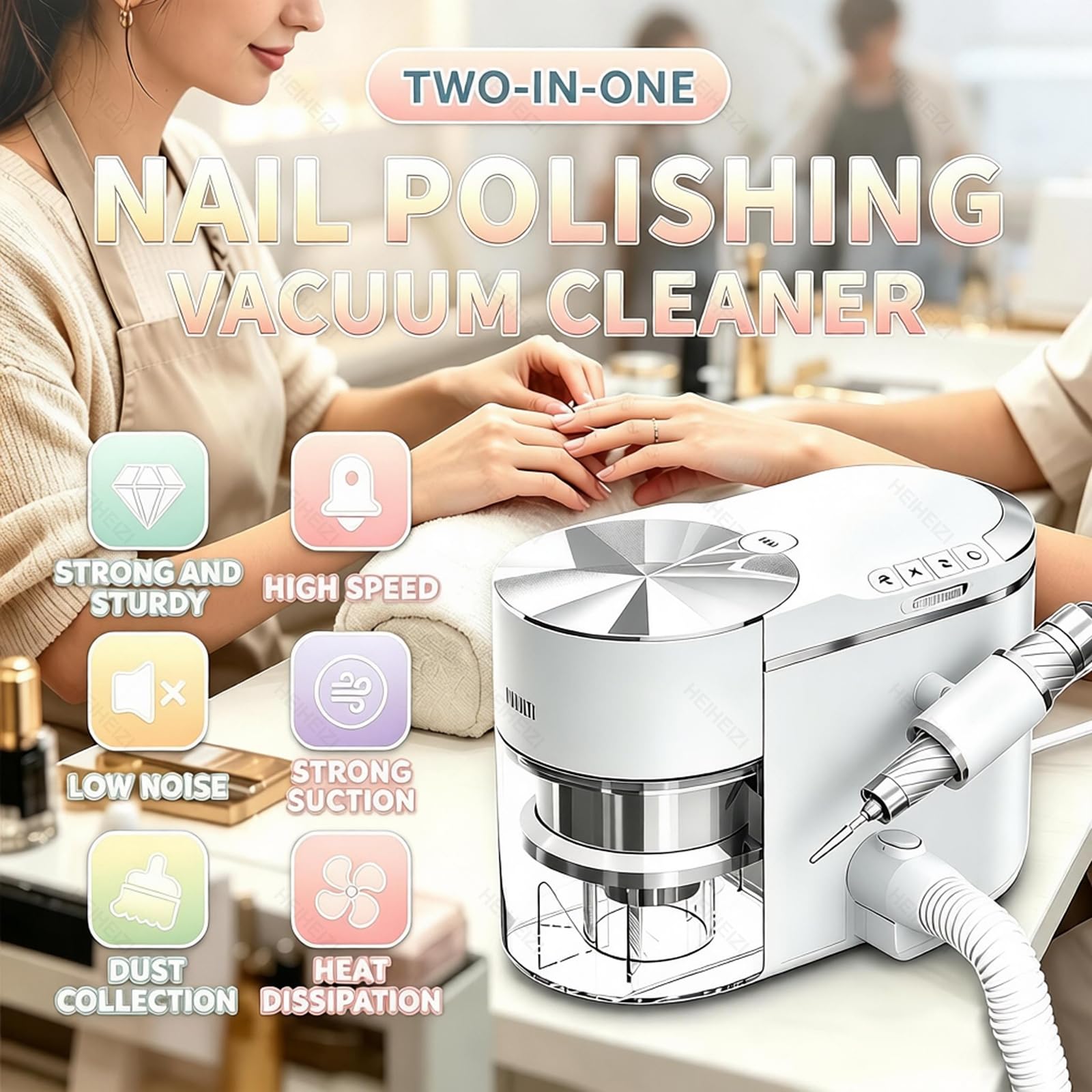 Elektrische Nagelfräse,2-in-1 Nagelstaubabsaugung,Absaugung während des Fräsens mit 30.000 U/min,mit verstellbarem Halter, Verlängerungsschlauch und Nail-Art-Werkzeugen für Acryl- und Gelnägel