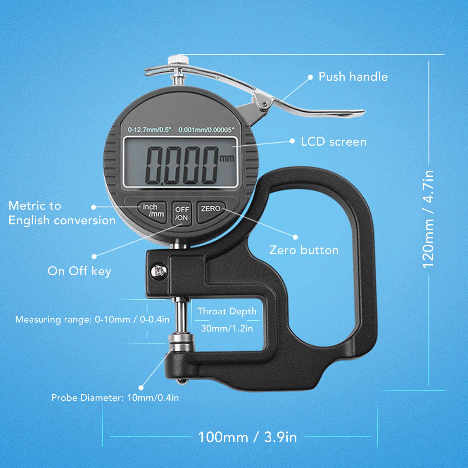 Medidor de espesor de porcentaje Digital, pantalla grande, instrumento de medición de espesor para película de papel, tela, cuero