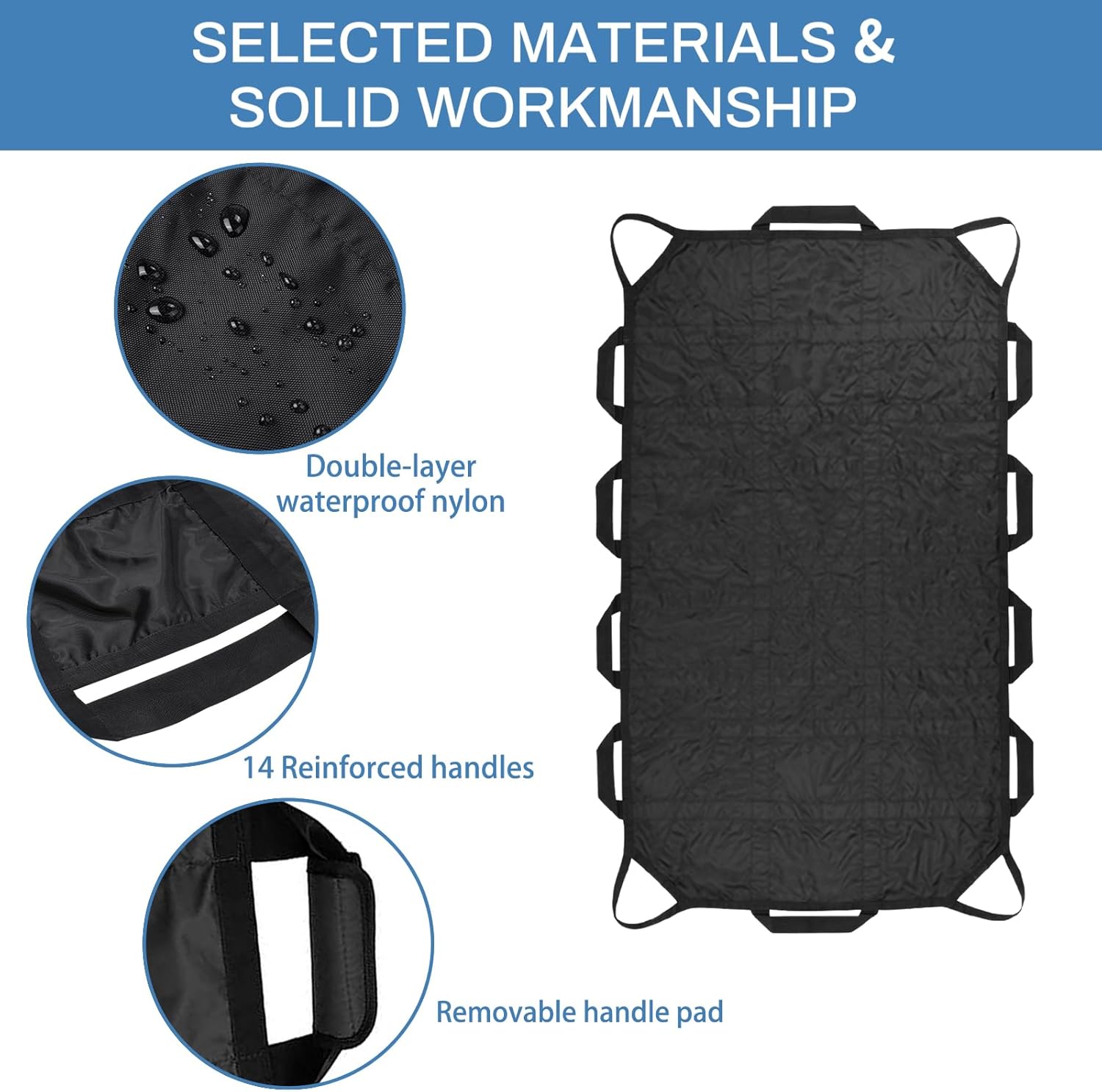 70"x40" Positioning Bed Pad with Handles Waterproof Washable Draw Sheets for Hospital Bed Patients Moving Pad for Turning Lifting and Transfer Sheet Nylon with 530LBS Bearing (Black)