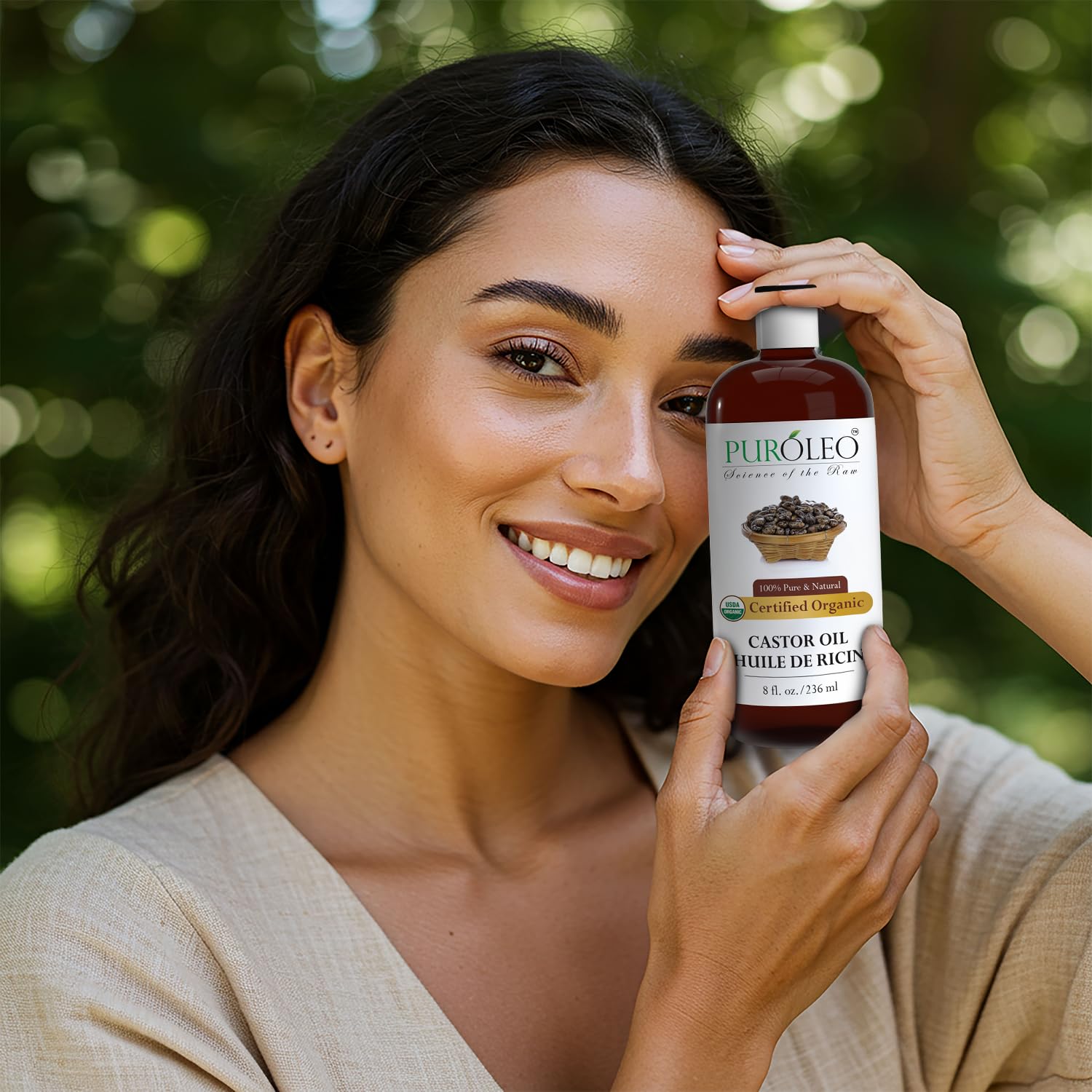 PUROLEO Organic Certified USDA Castor Oil 8 Fl Oz/236 ML (Packed in Canada) – 100% Pure & Natural Oil for Hair, Lashes, Brows & Beard – Use for Eyelash Serum, Hair Serum, or DIY Beauty